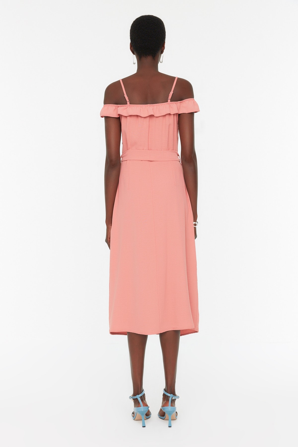 Trendyol roza pasasta srajca tkana obleka