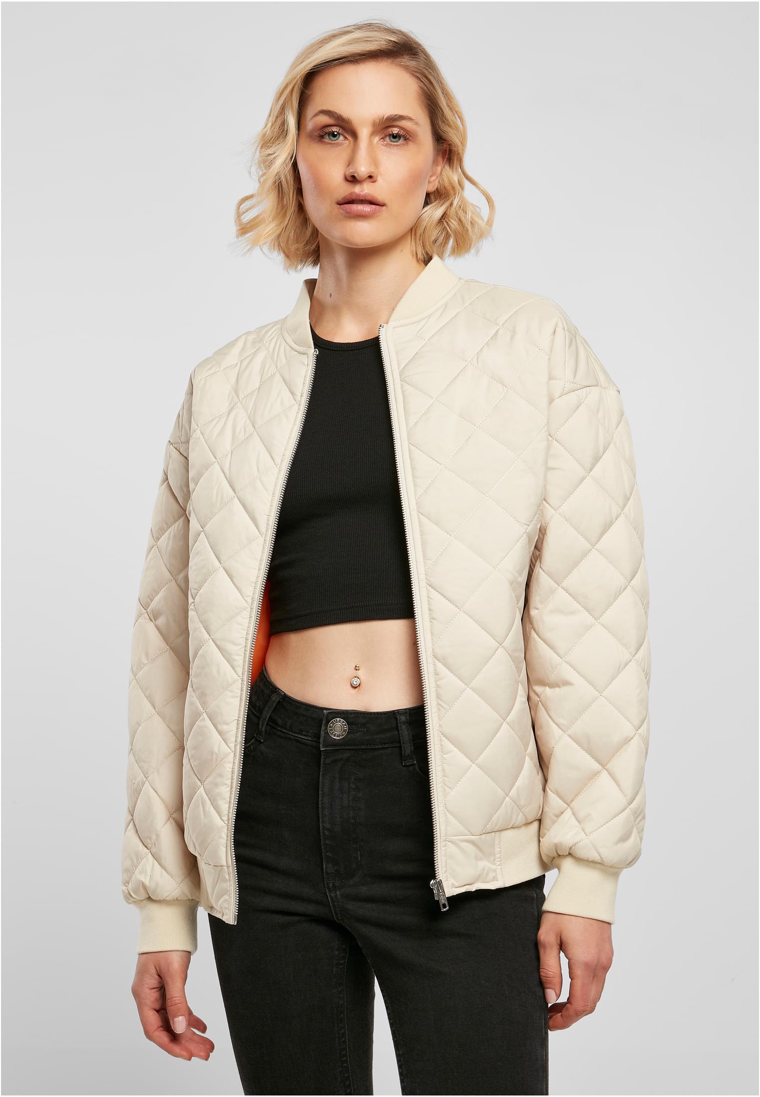 Urban Classics Women's Oversized Diamond Quilted Bomber Jacket Softseagrass
