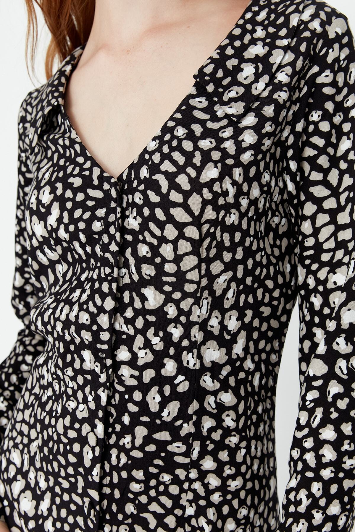 Trendyol večbarvna vzorčasta srajčna obleka