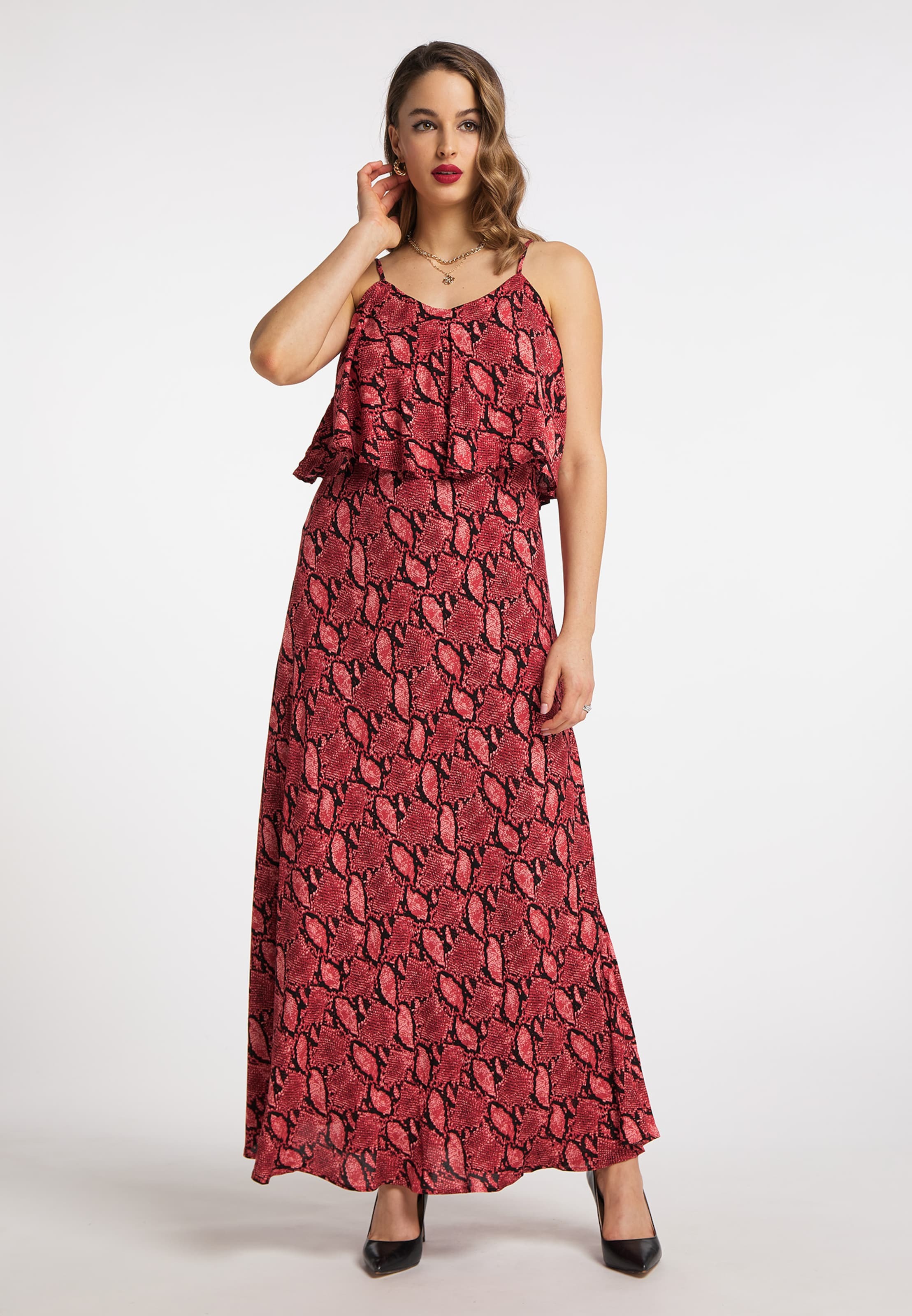 faina Obleka vinsko rdeča / pastelno rdeča / črna