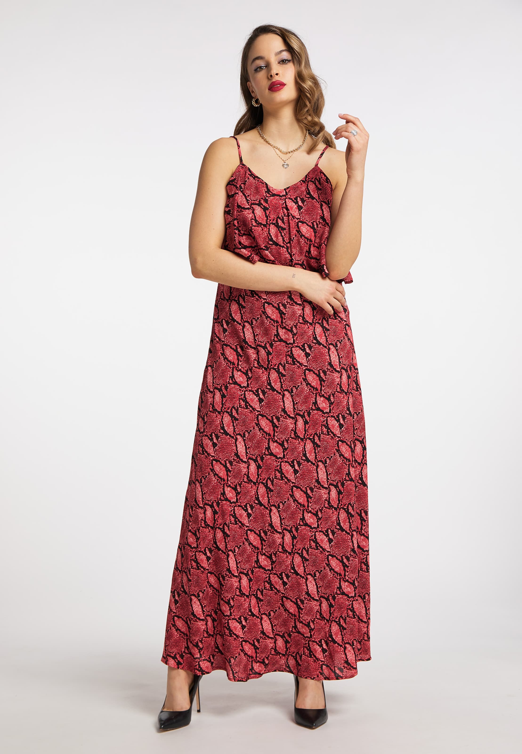 faina Obleka vinsko rdeča / pastelno rdeča / črna