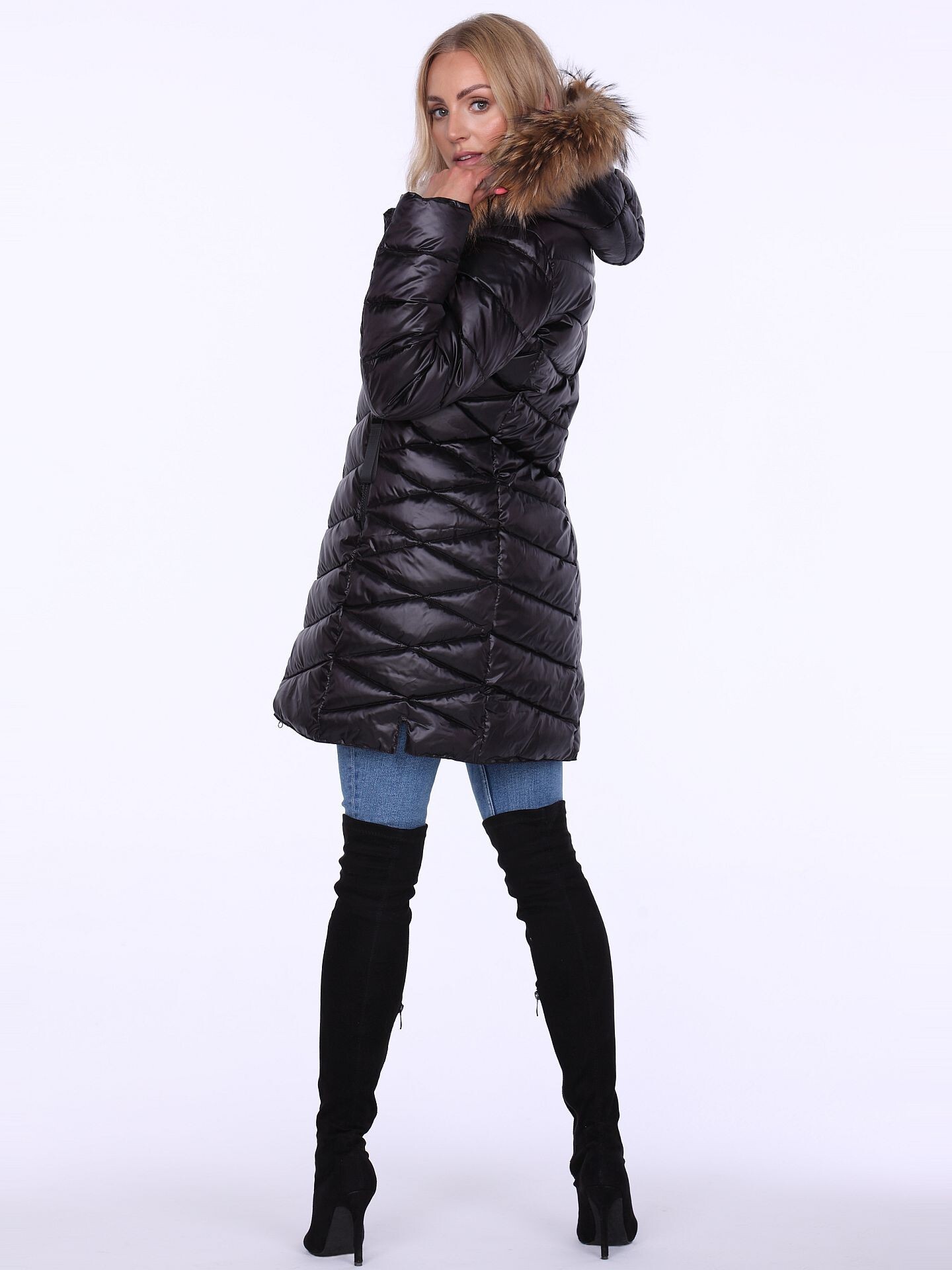 PERSO Woman's Women's winter jacket with natural fur on the hood,casual style