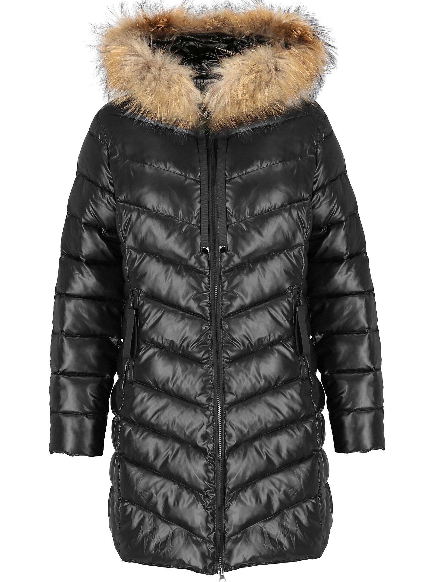 PERSO Woman's Women's winter jacket with natural fur on the hood,casual style