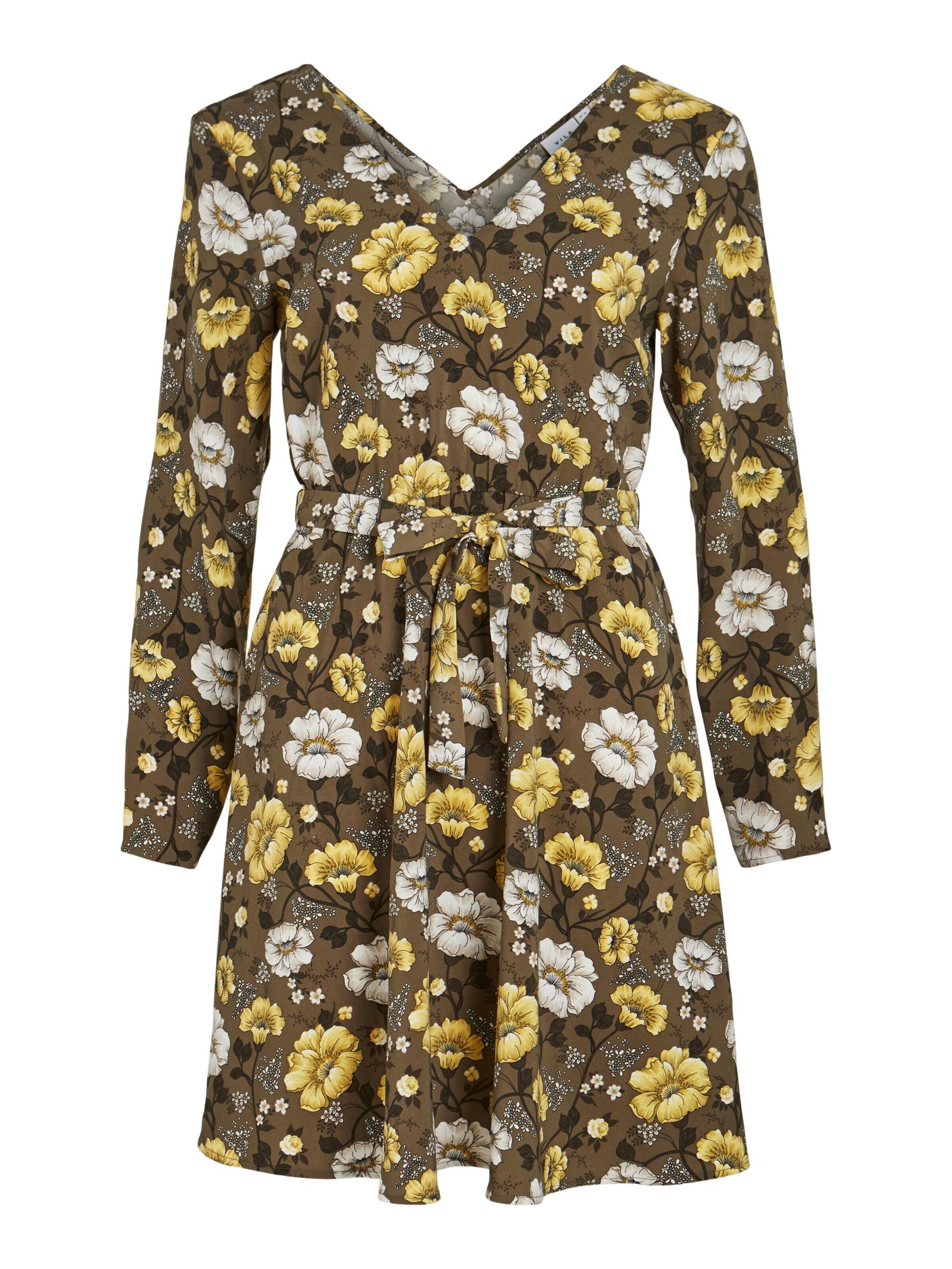 VILA Obleka 'KRISTINA' bež / svetlo rumena / oliva