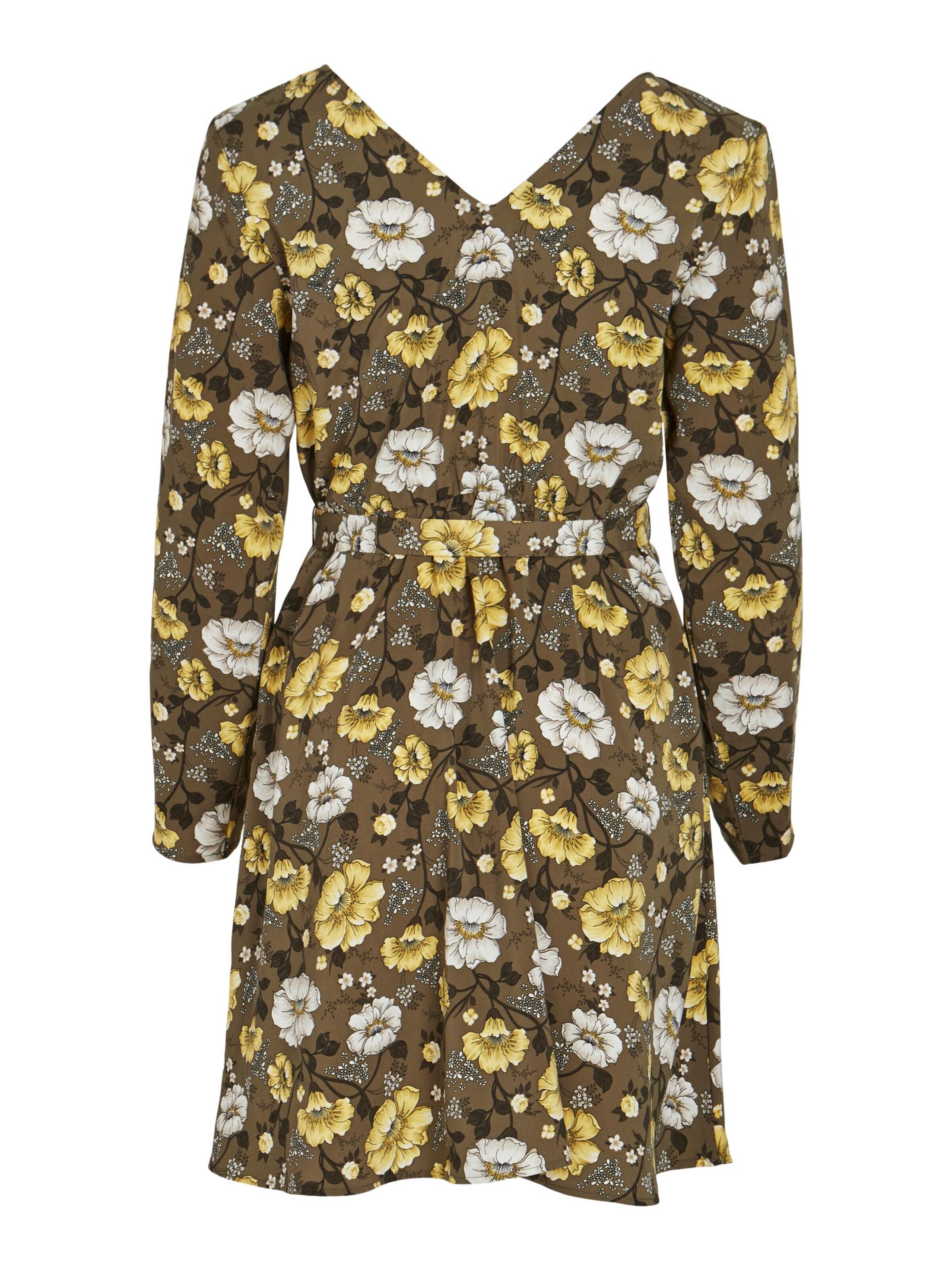 VILA Obleka 'KRISTINA' bež / svetlo rumena / oliva