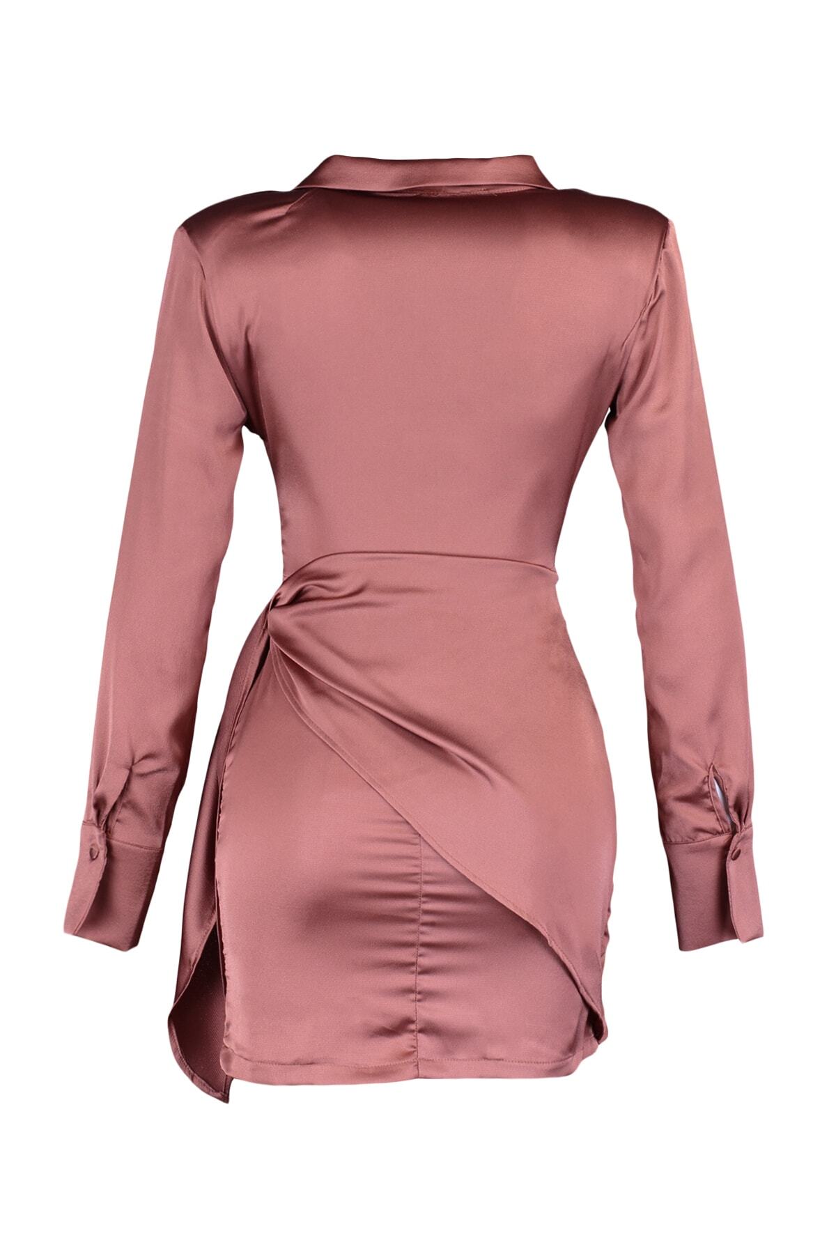 Trendyol cimetova kravata podrobna satenska večerna obleka