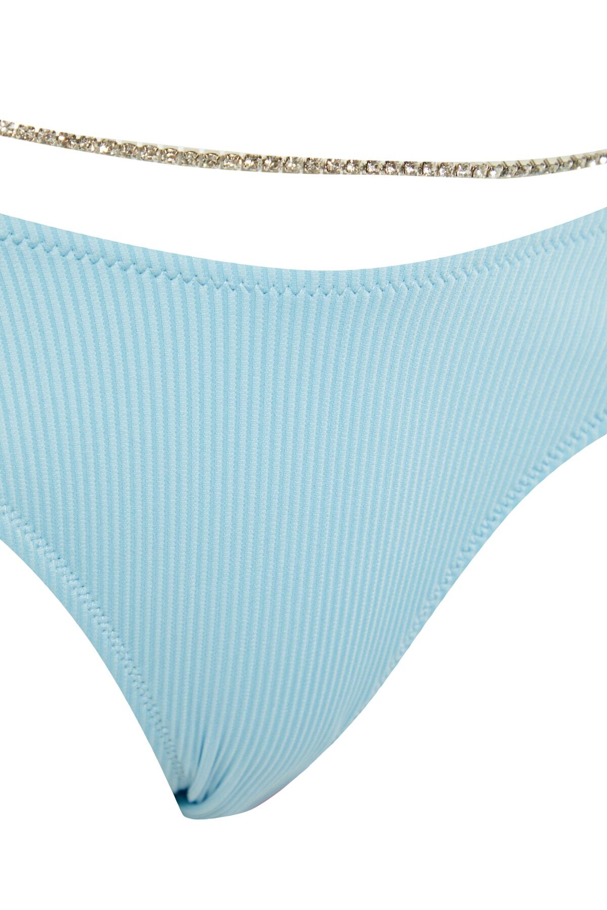 Trendyol modre kroglice so dodatno teksturirane dno bikinija z običajnimi nogami