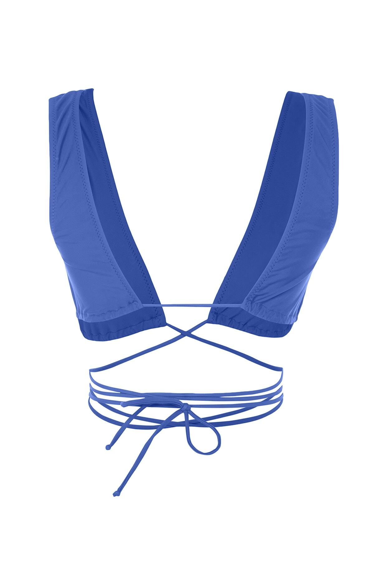 Trendyol Navy Blue Triangle Tie Bikini Top
