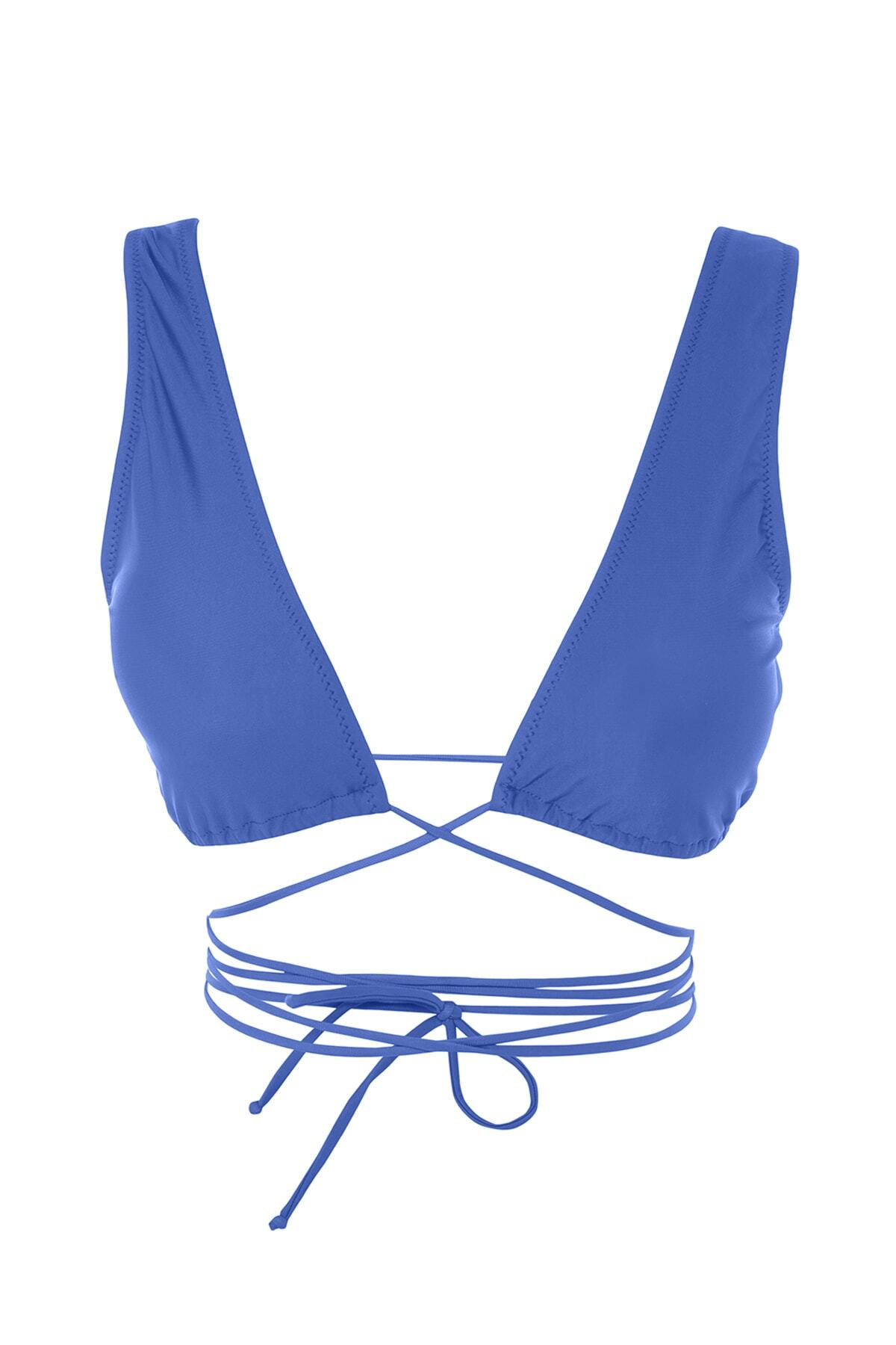 Trendyol Navy Blue Triangle Tie Bikini Top
