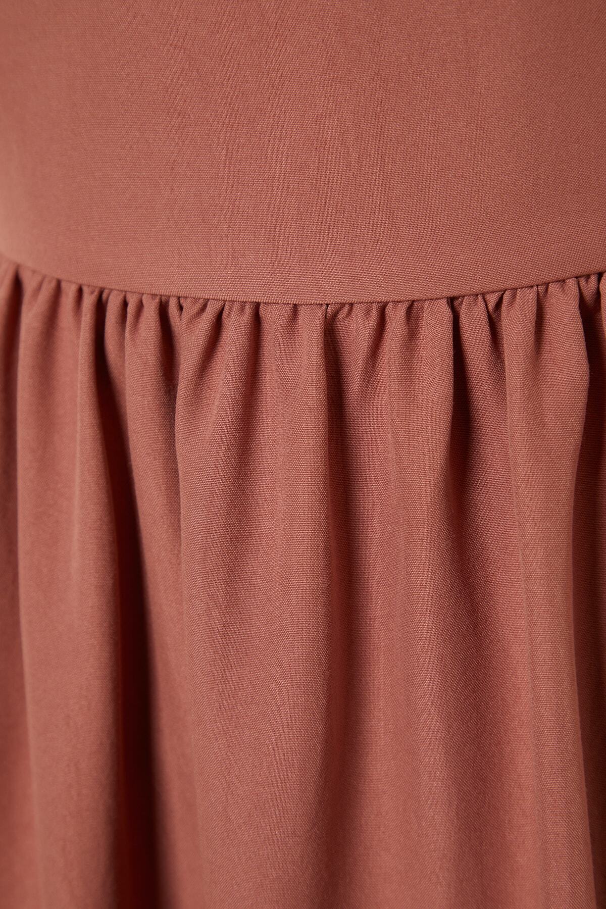 Trendyol Dusty Rose Skirt Flounced Back Tie Detail Strap Maxi Woven Dress