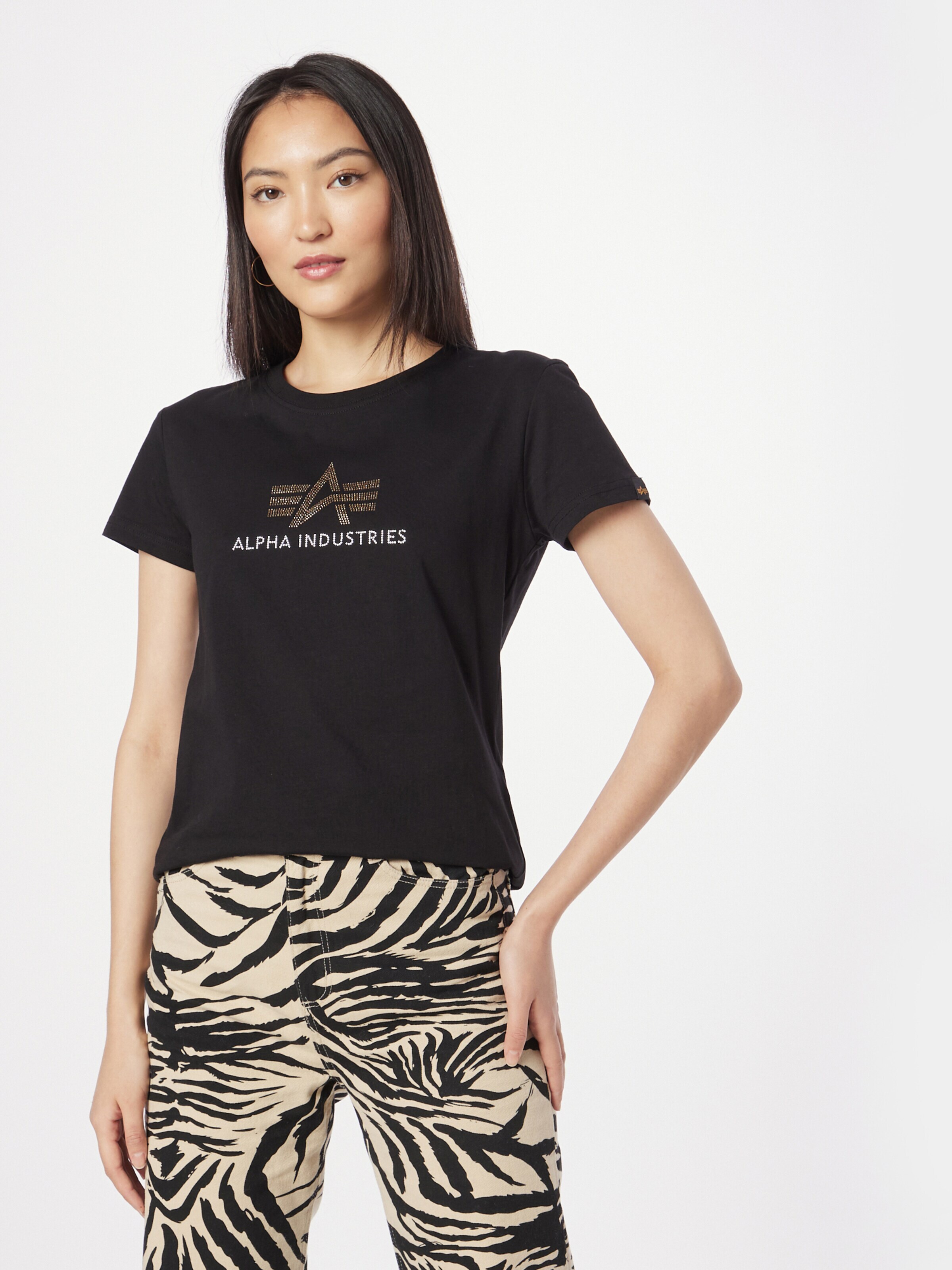 ALPHA INDUSTRIES Majica 'Crystal' zlata / črna / srebrna