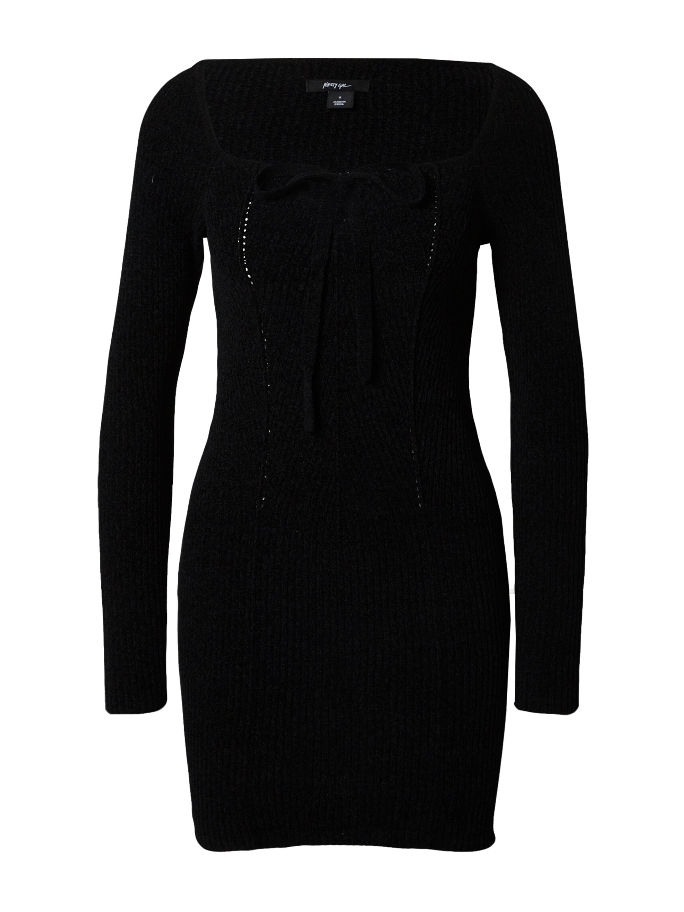 Nasty Gal Pletena obleka 'Chenille' črna