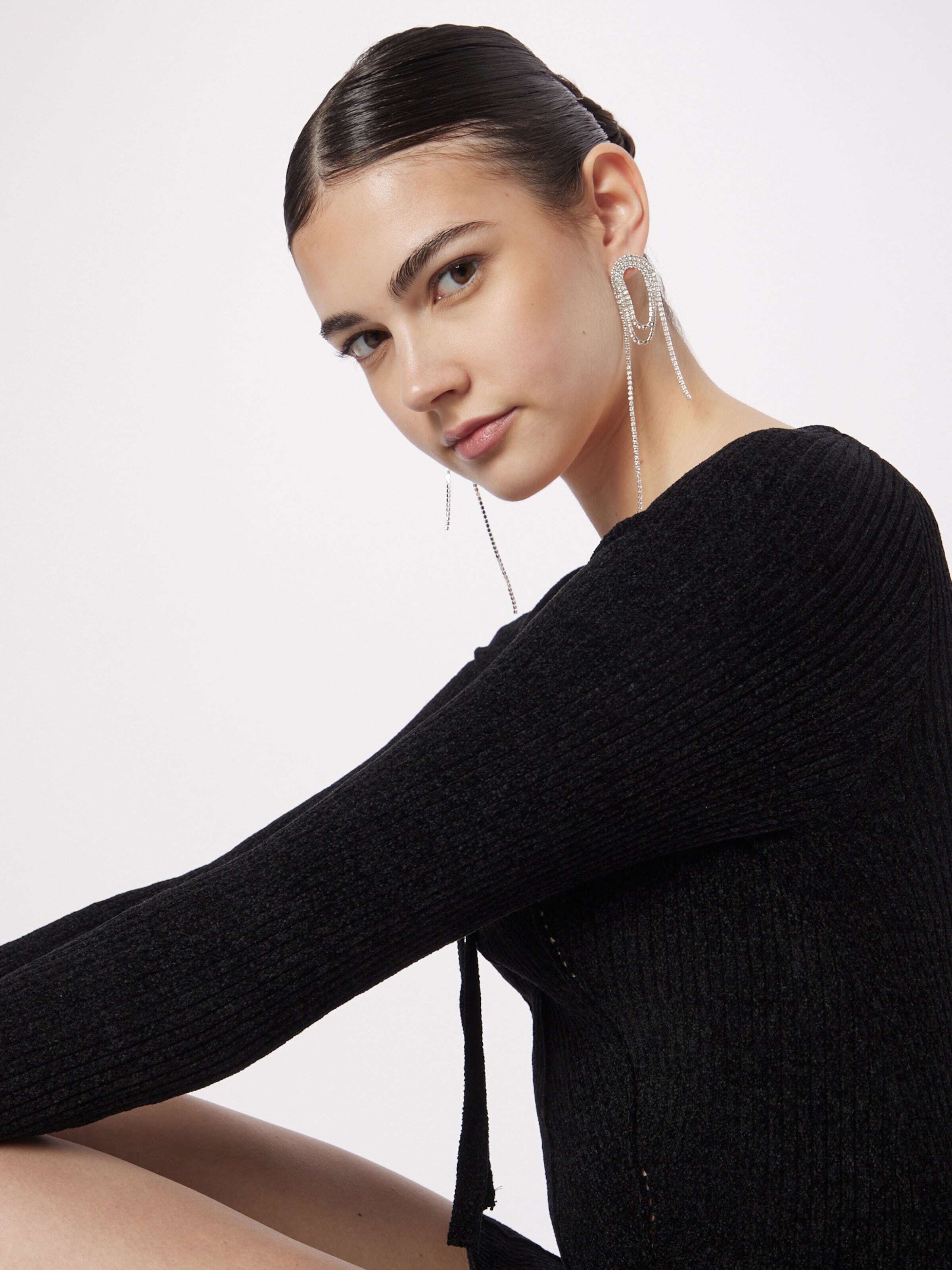 Nasty Gal Pletena obleka 'Chenille' črna