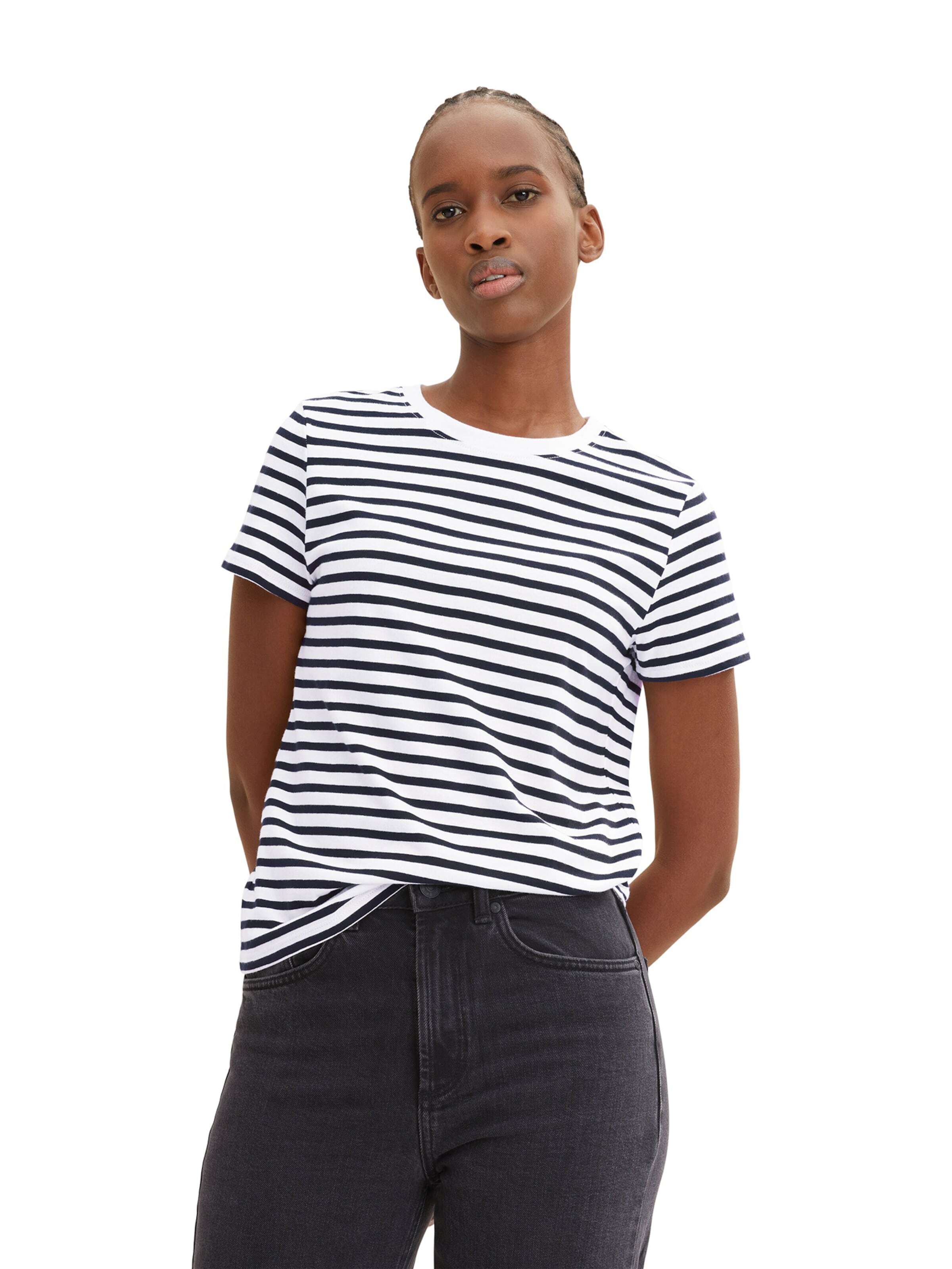 TOM TAILOR DENIM Majica črna / bela