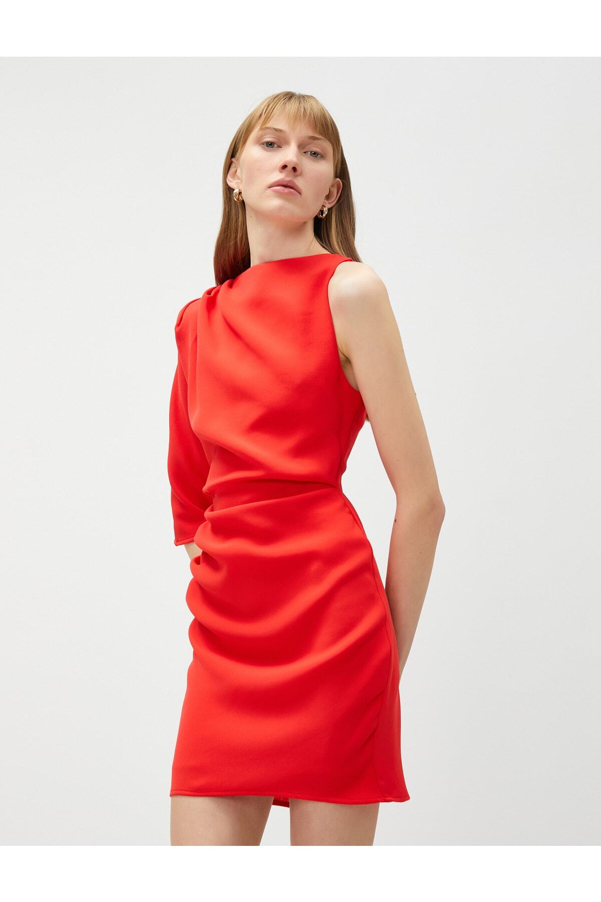 Koton Mini Party Dress Draped Sleeve Detail