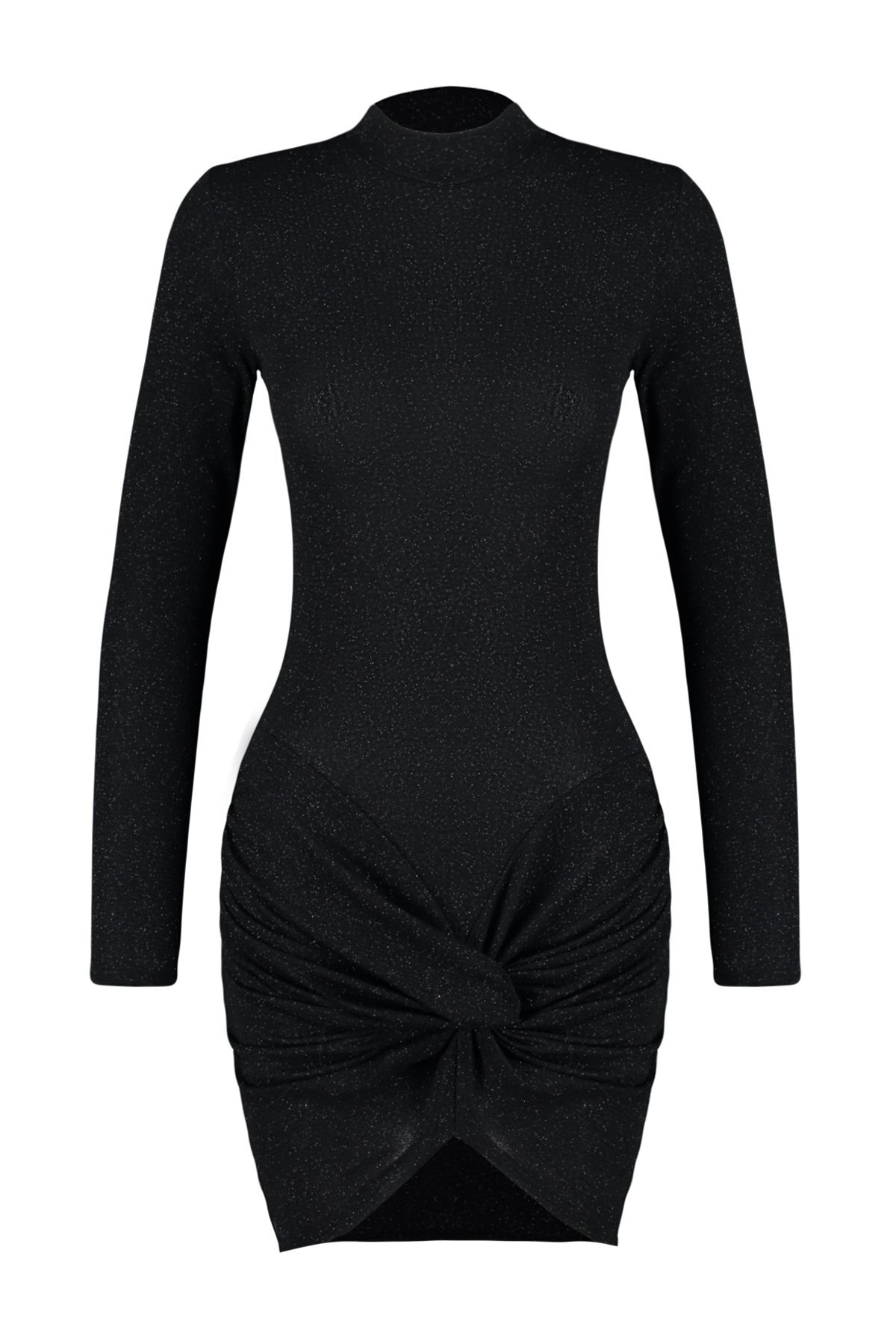 Trendyol Black Fit bleščice Srebrno pletena elegantna večerna obleka