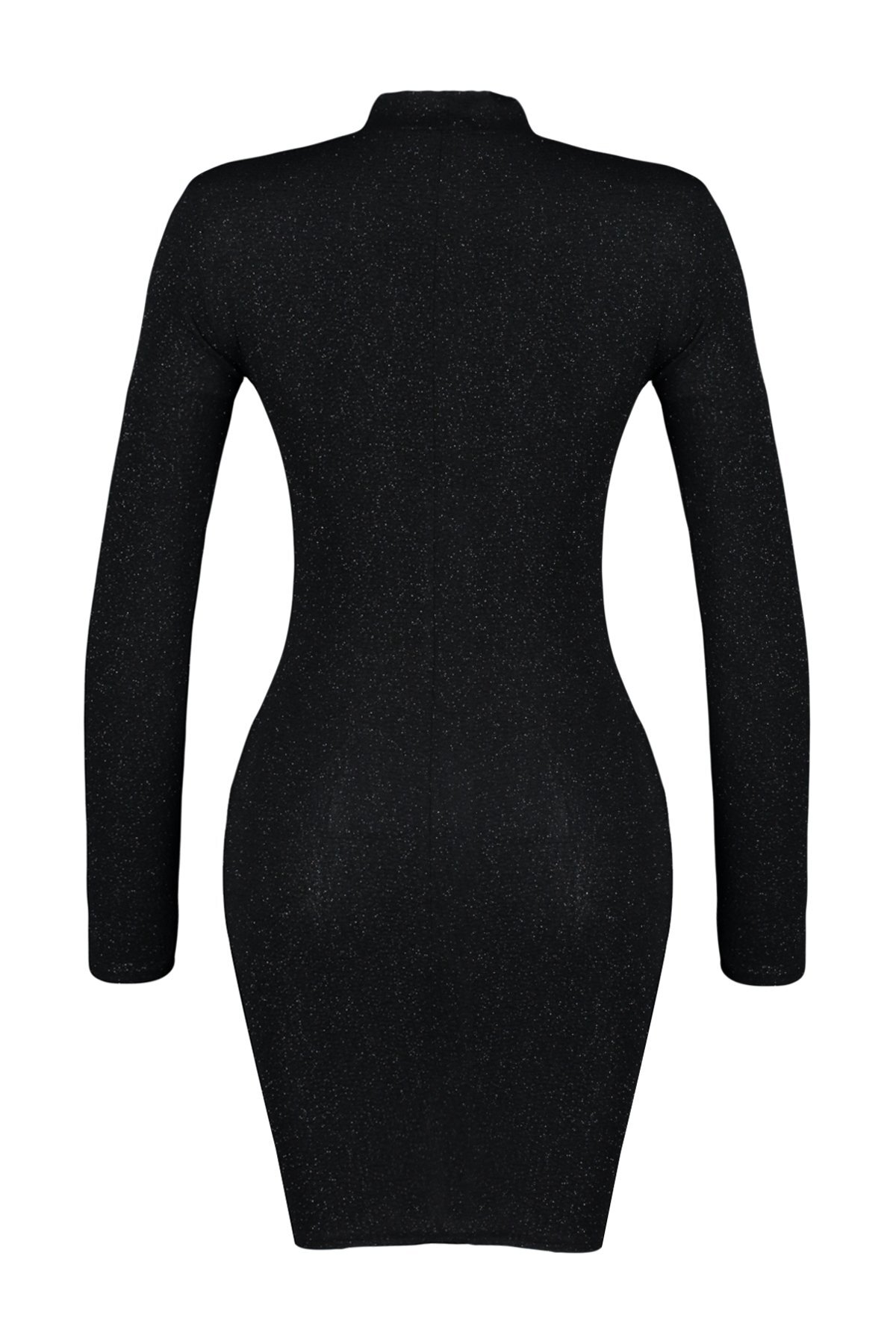 Trendyol Black Fit bleščice Srebrno pletena elegantna večerna obleka