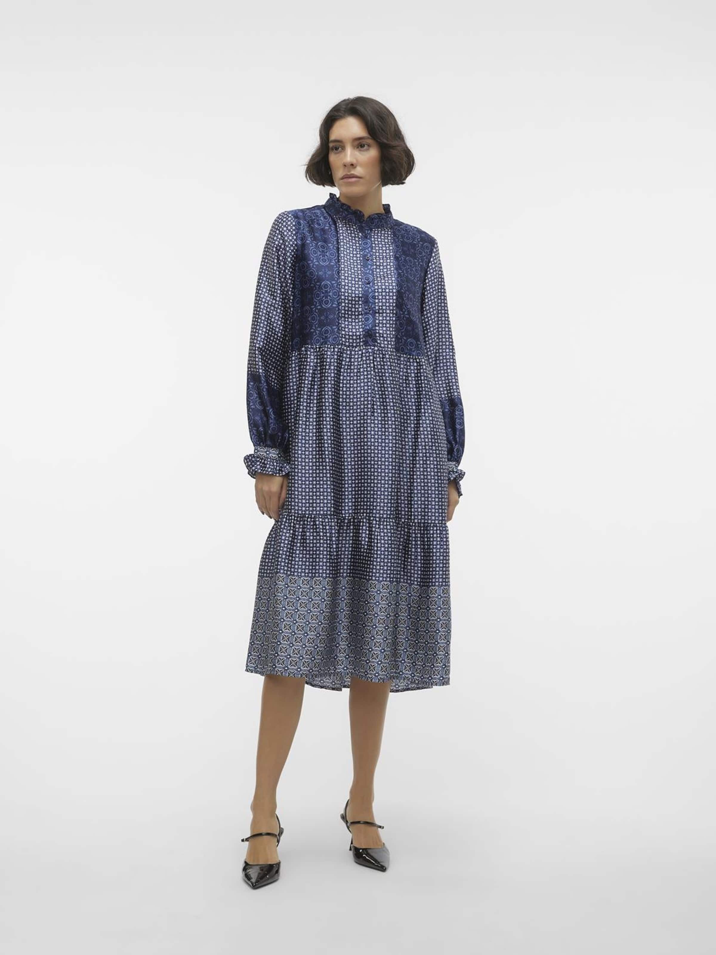 VERO MODA Dolga srajca 'Levi' mornarska / bela / off-bela