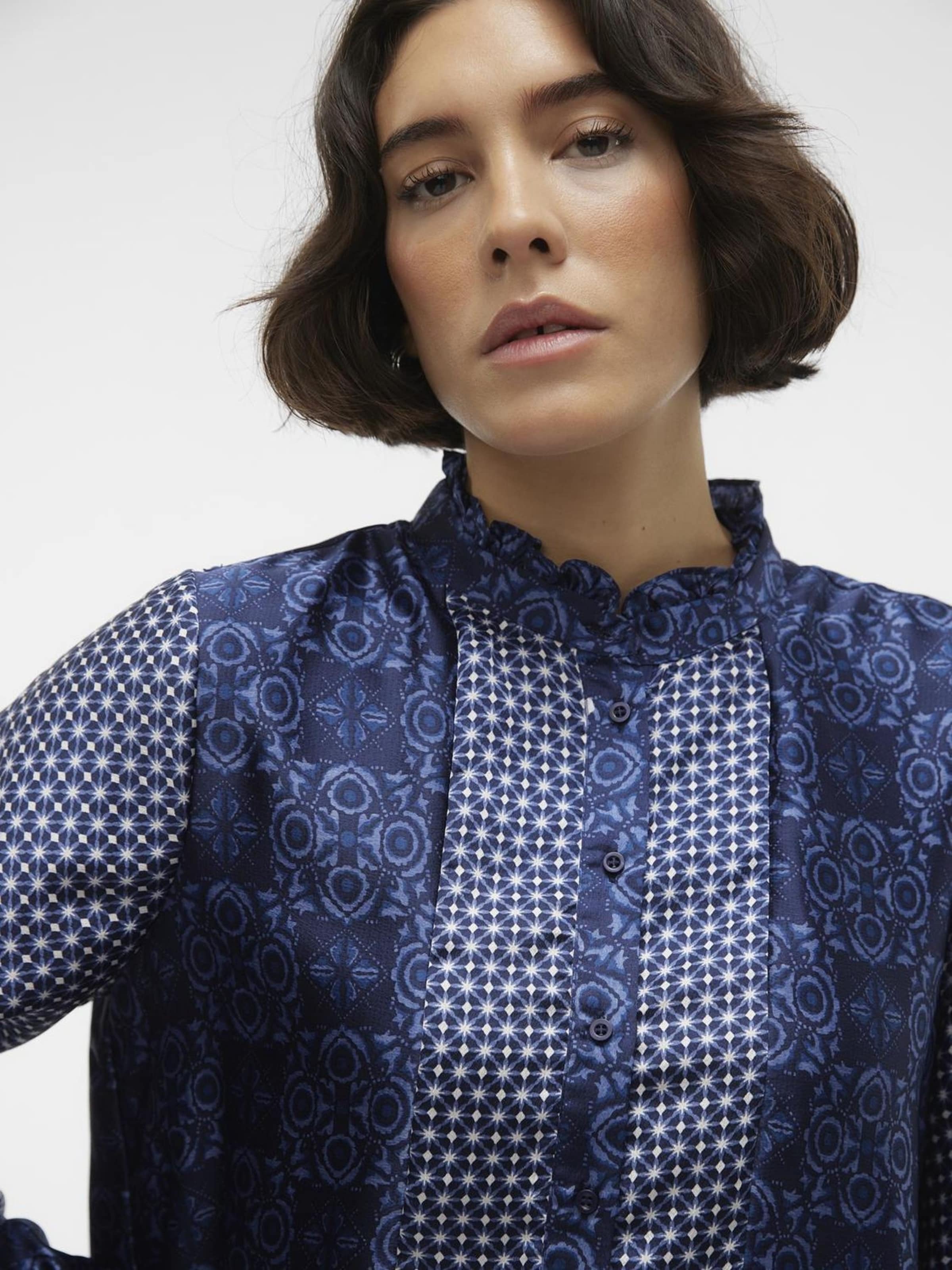 VERO MODA Dolga srajca 'Levi' mornarska / bela / off-bela