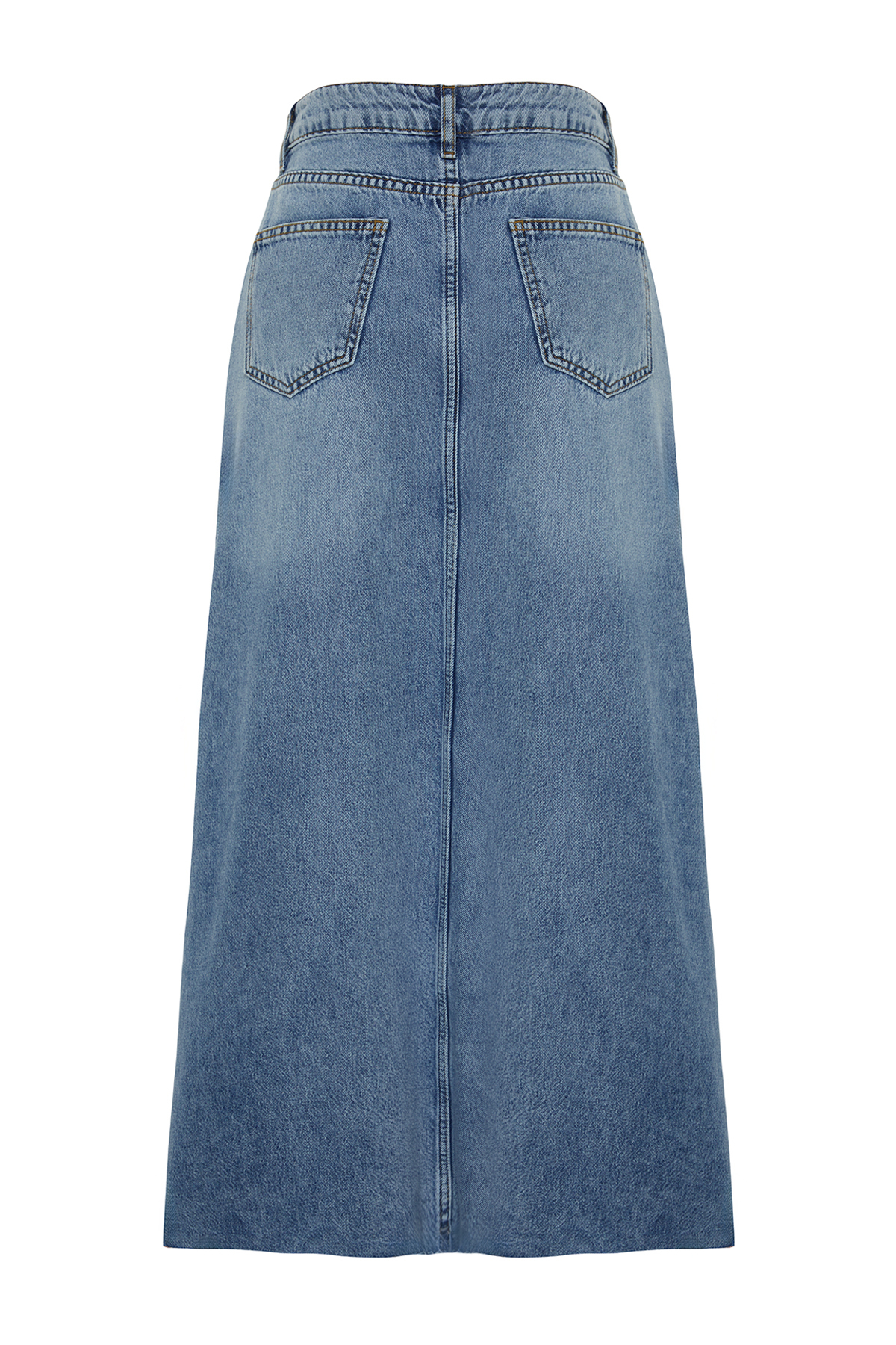 Trendyol Blue Flounce Sewing Detailed High Waist Maxi Denim Skirt