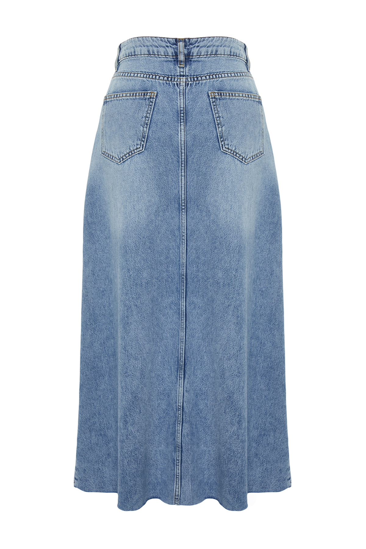 Trendyol Blue Flounce Sewing Detailed High Waist Maxi Denim Skirt