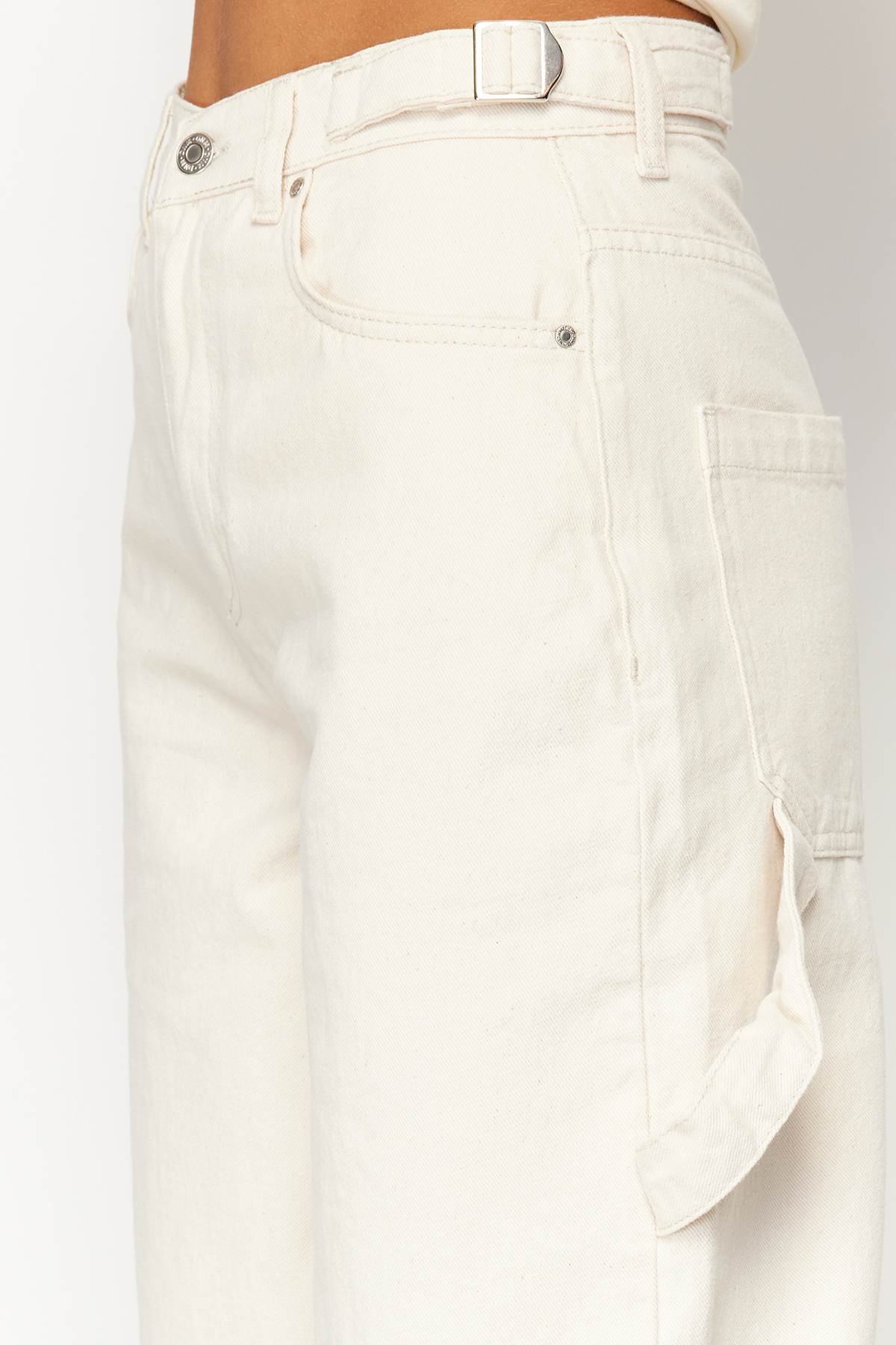 Trendyol Ecru Loose Cut High Waist Carpenter Skater Jeans