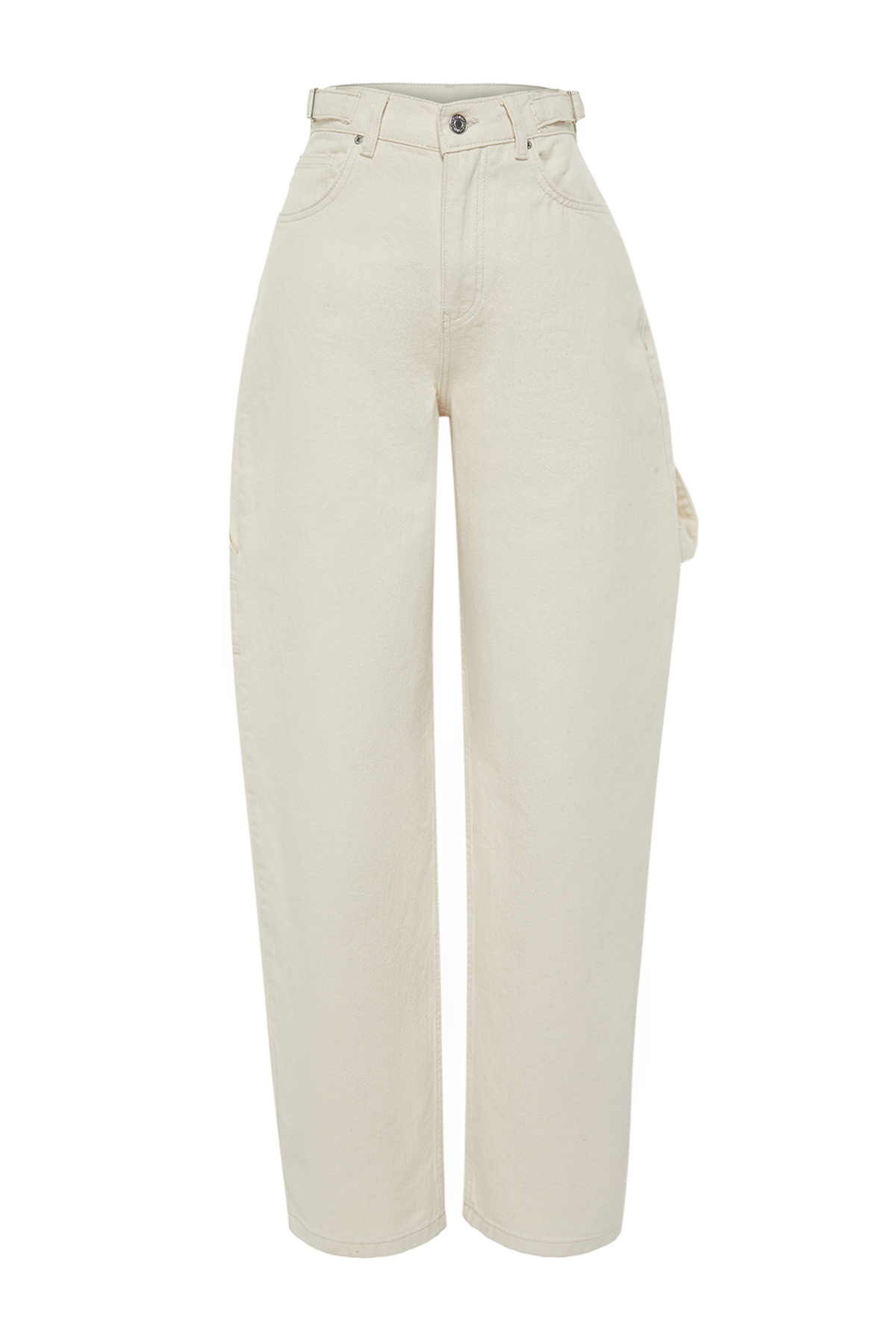 Trendyol Ecru Loose Cut High Waist Carpenter Skater Jeans