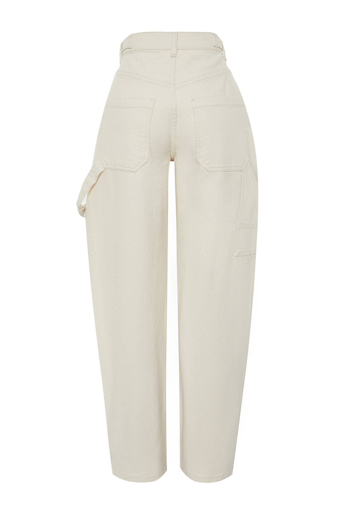 Trendyol Ecru Loose Cut High Waist Carpenter Skater Jeans