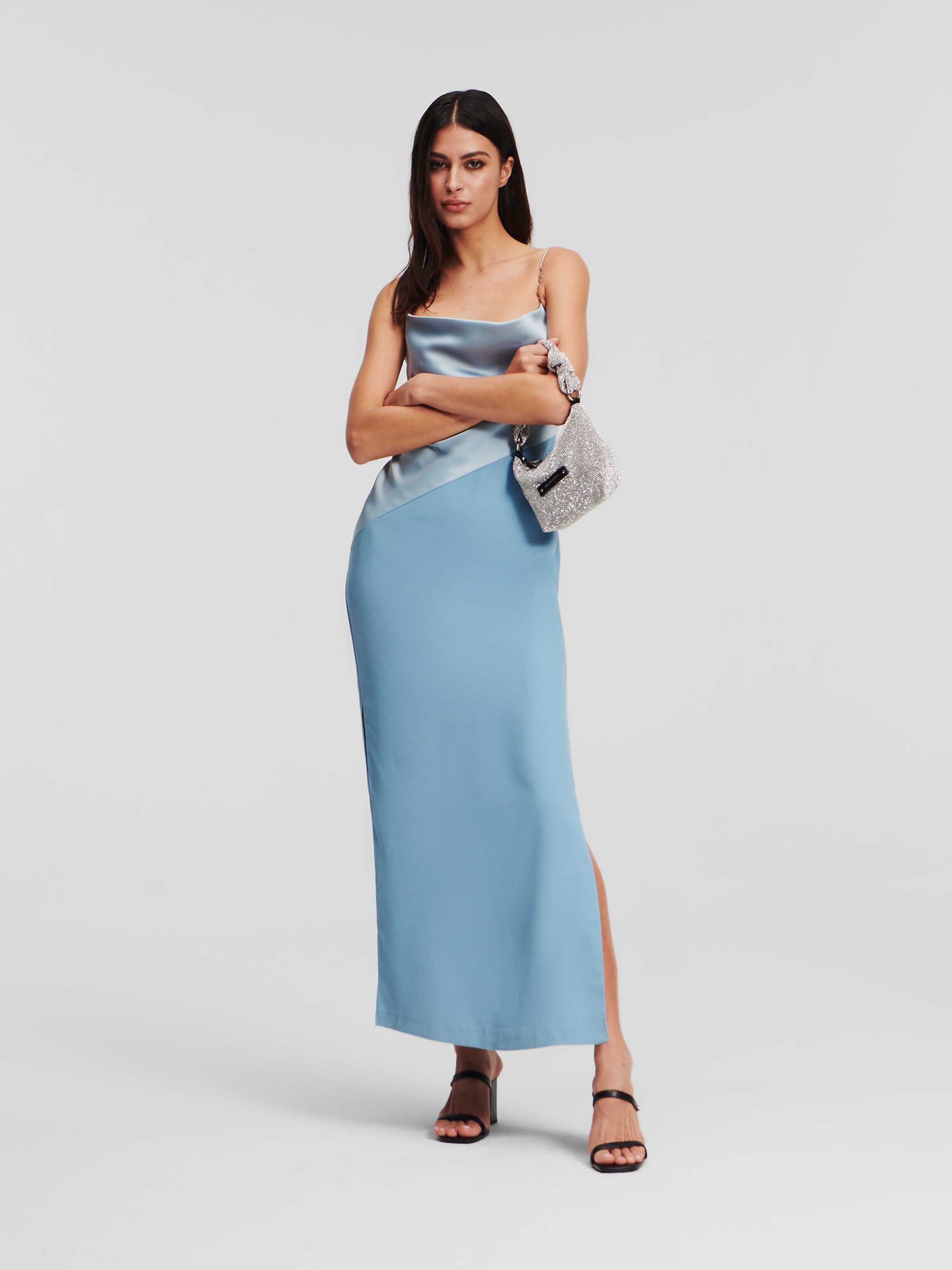 Karl Lagerfeld Večerna obleka pastelno modra / svetlo modra