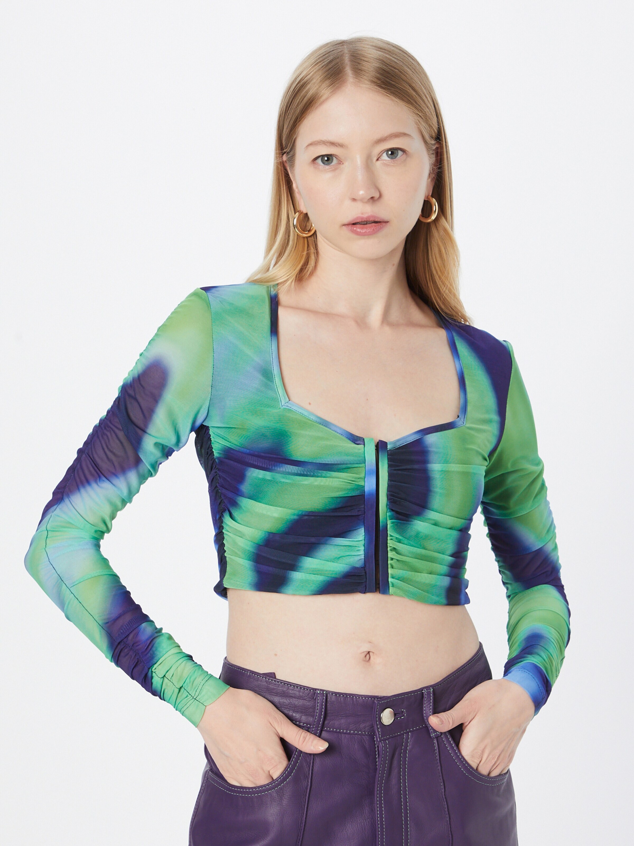 BZR Majica 'Mela' mornarska / turkizna / svetlo zelena / črna