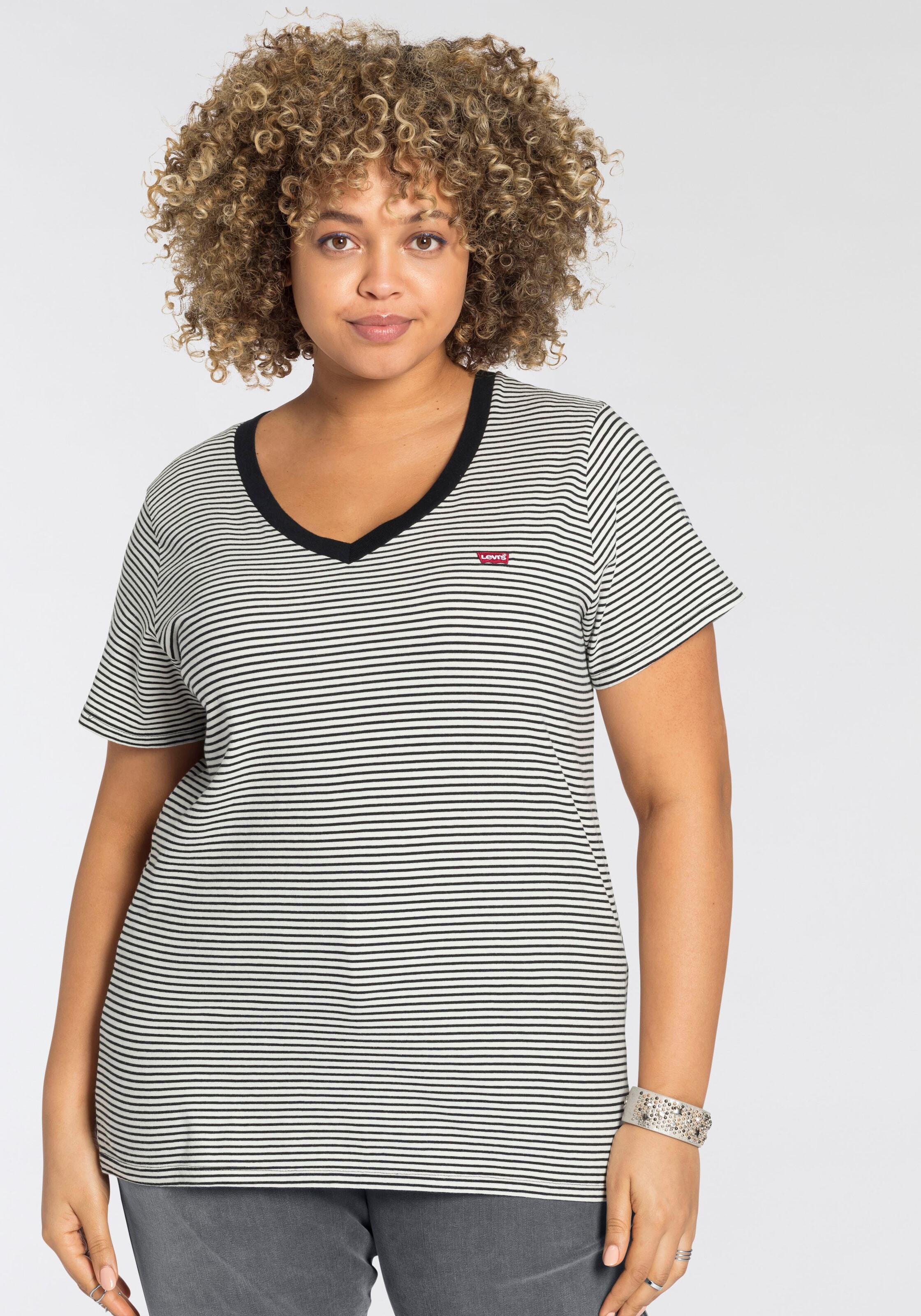 Levi's Plus Majica 'The Perfect V-Neck (Plus Size)' črna / bela