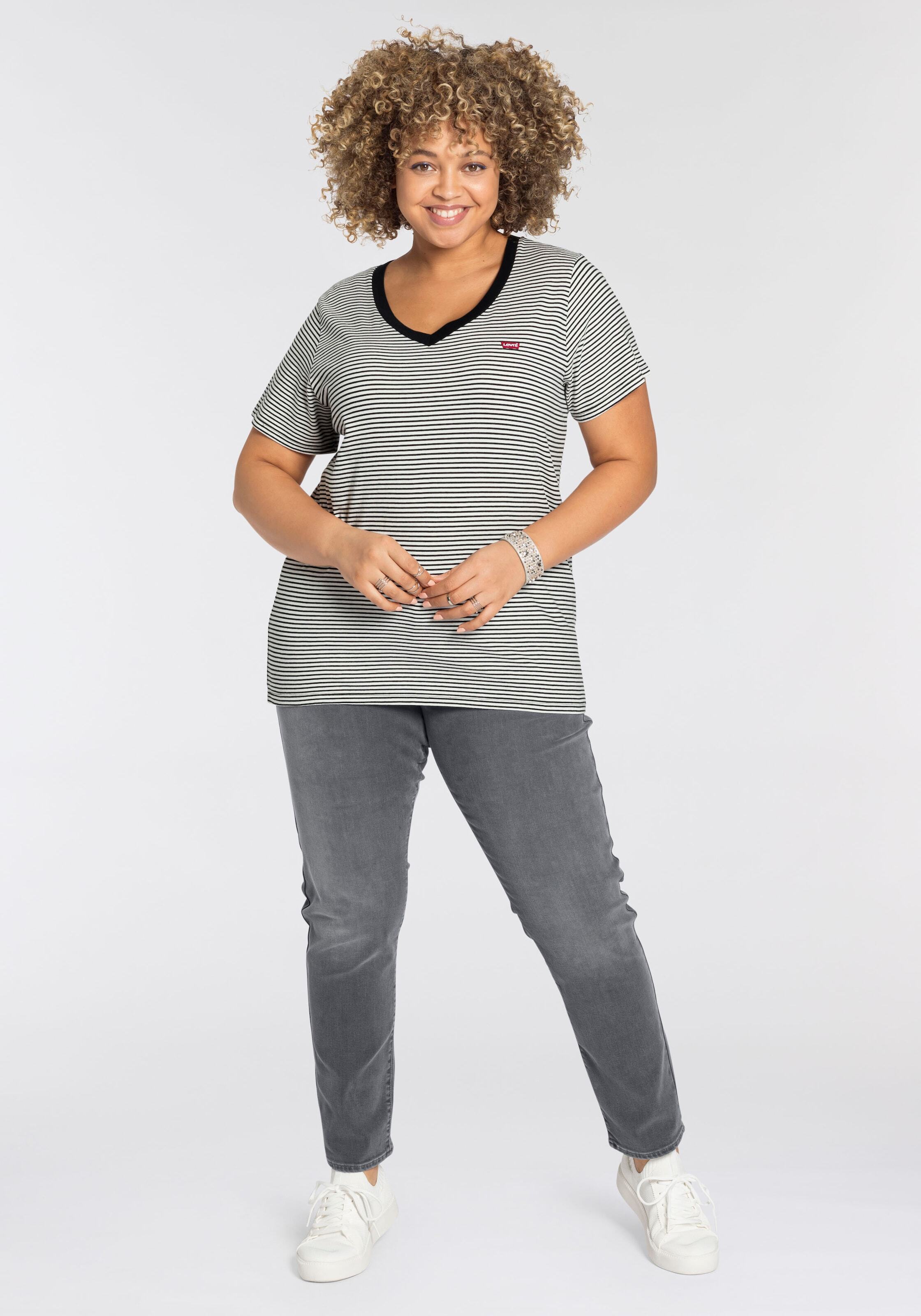 Levi's Plus Majica 'The Perfect V-Neck (Plus Size)' črna / bela