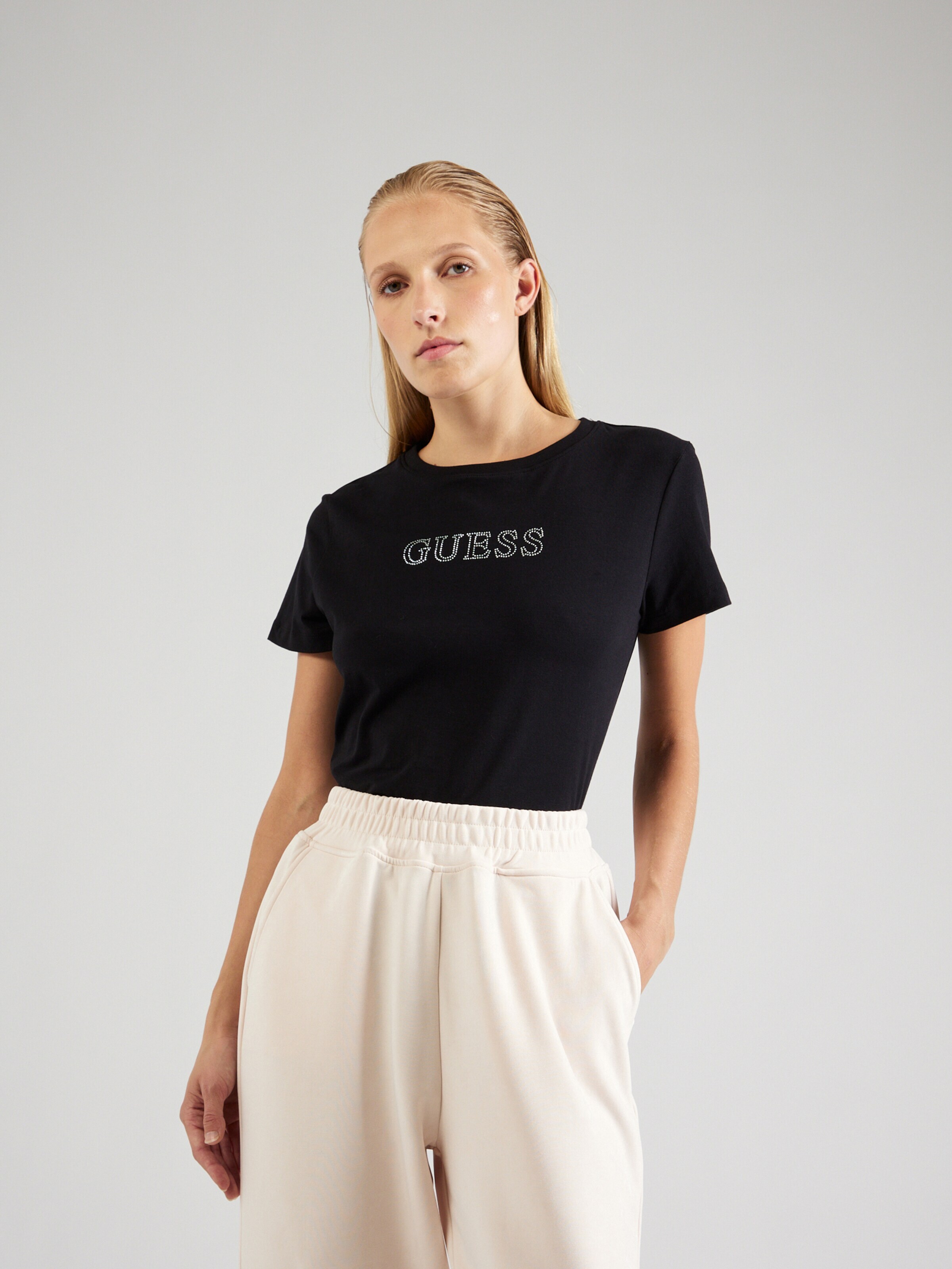 GUESS Funkcionalna majica 'Briana' črna / srebrna