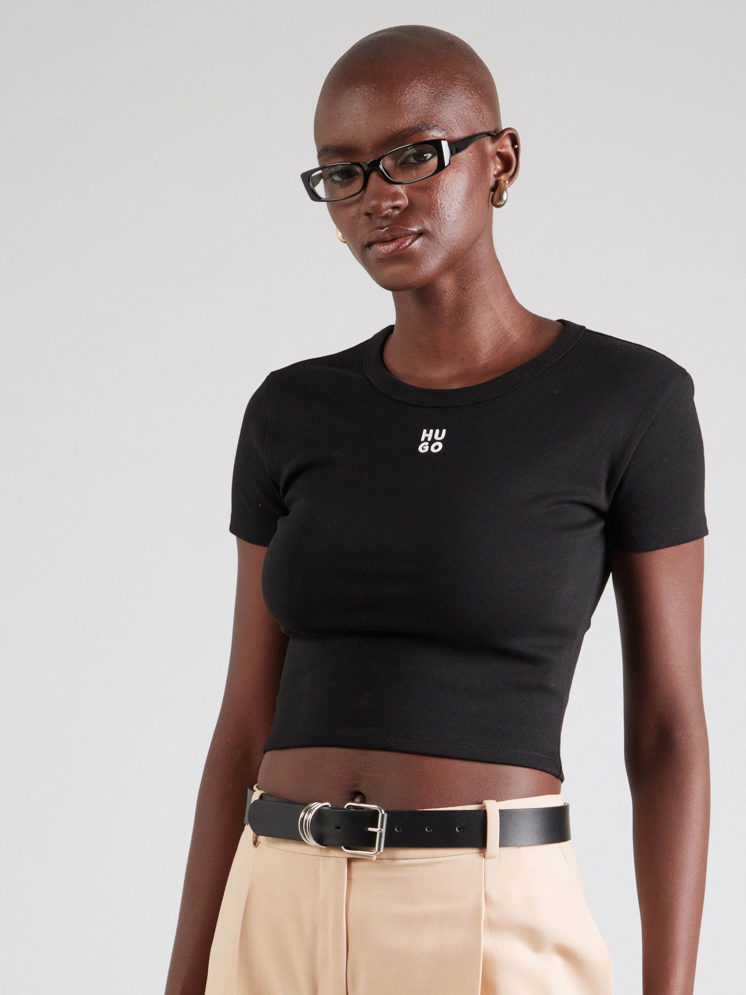 HUGO Majica 'Delanor' črna / bela