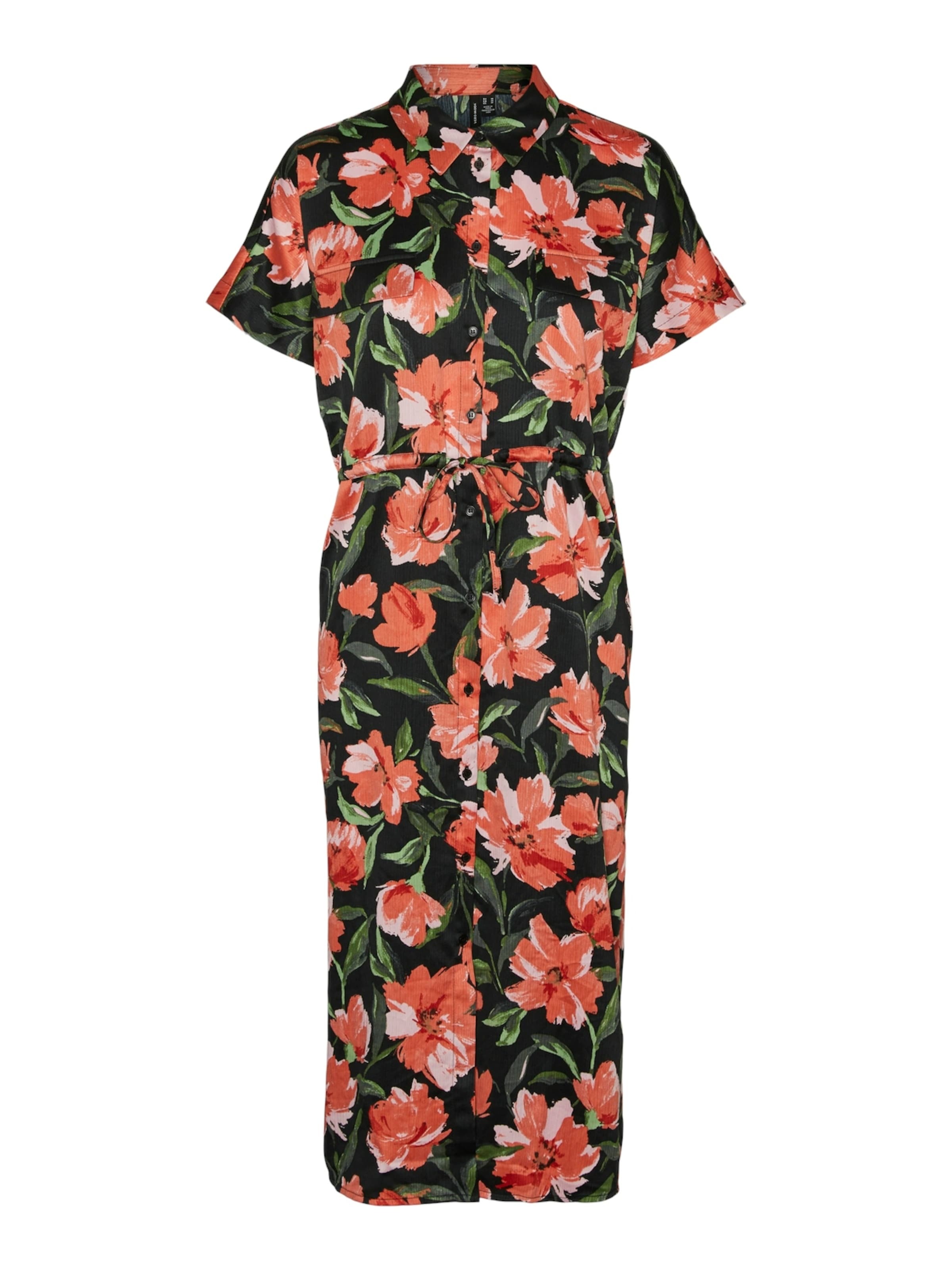 VERO MODA Dolga srajca 'VMLILLIAN' temno zelena / rosé / melona / črna