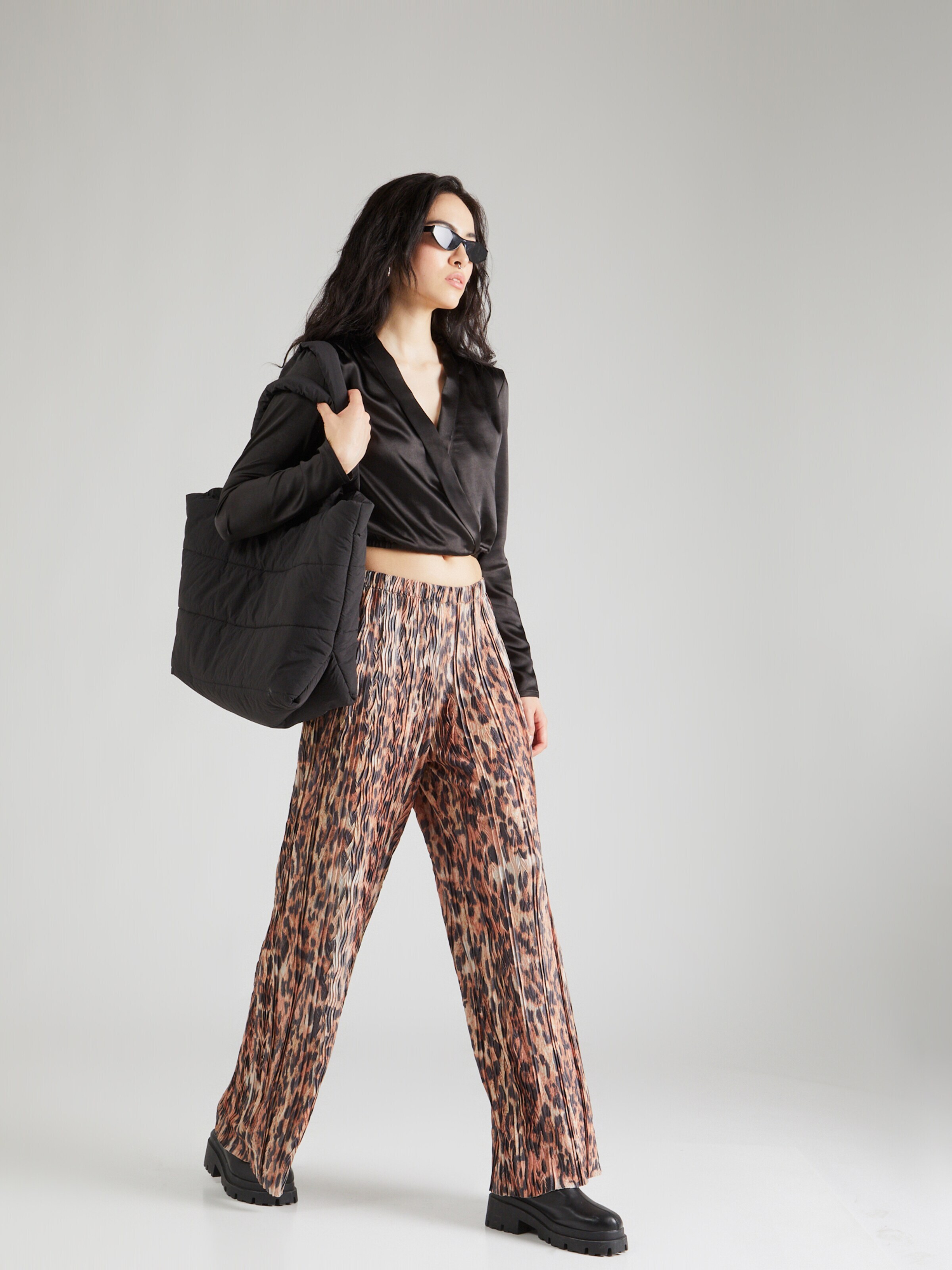 TOPSHOP Hlače kostanj rjava / brokat / črna