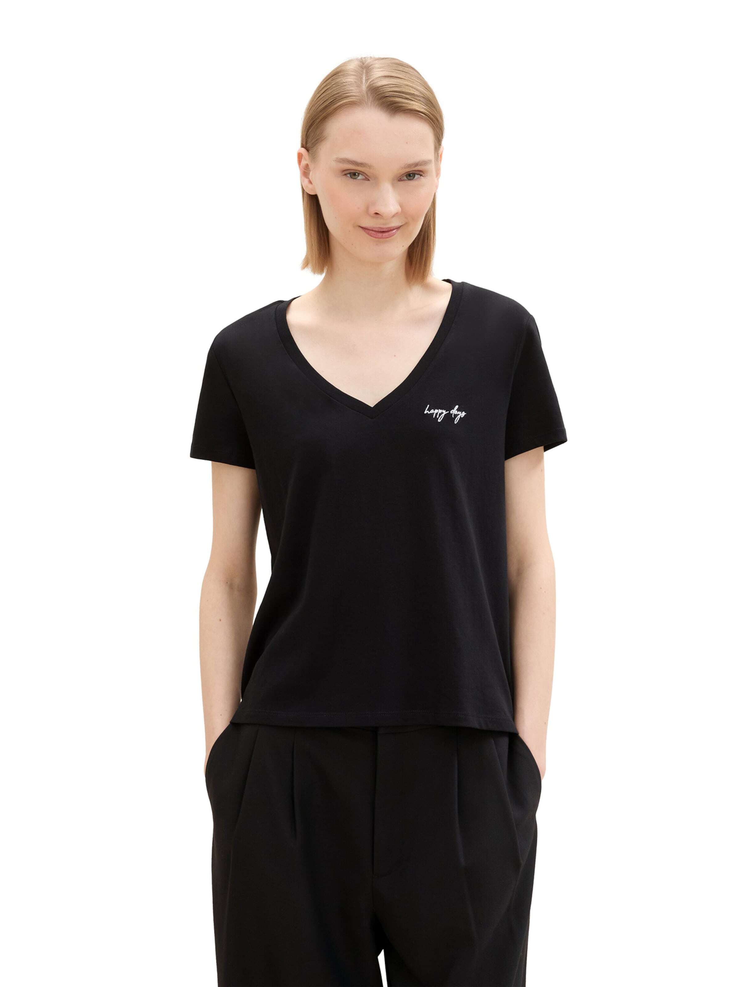 TOM TAILOR DENIM Majica črna / bela