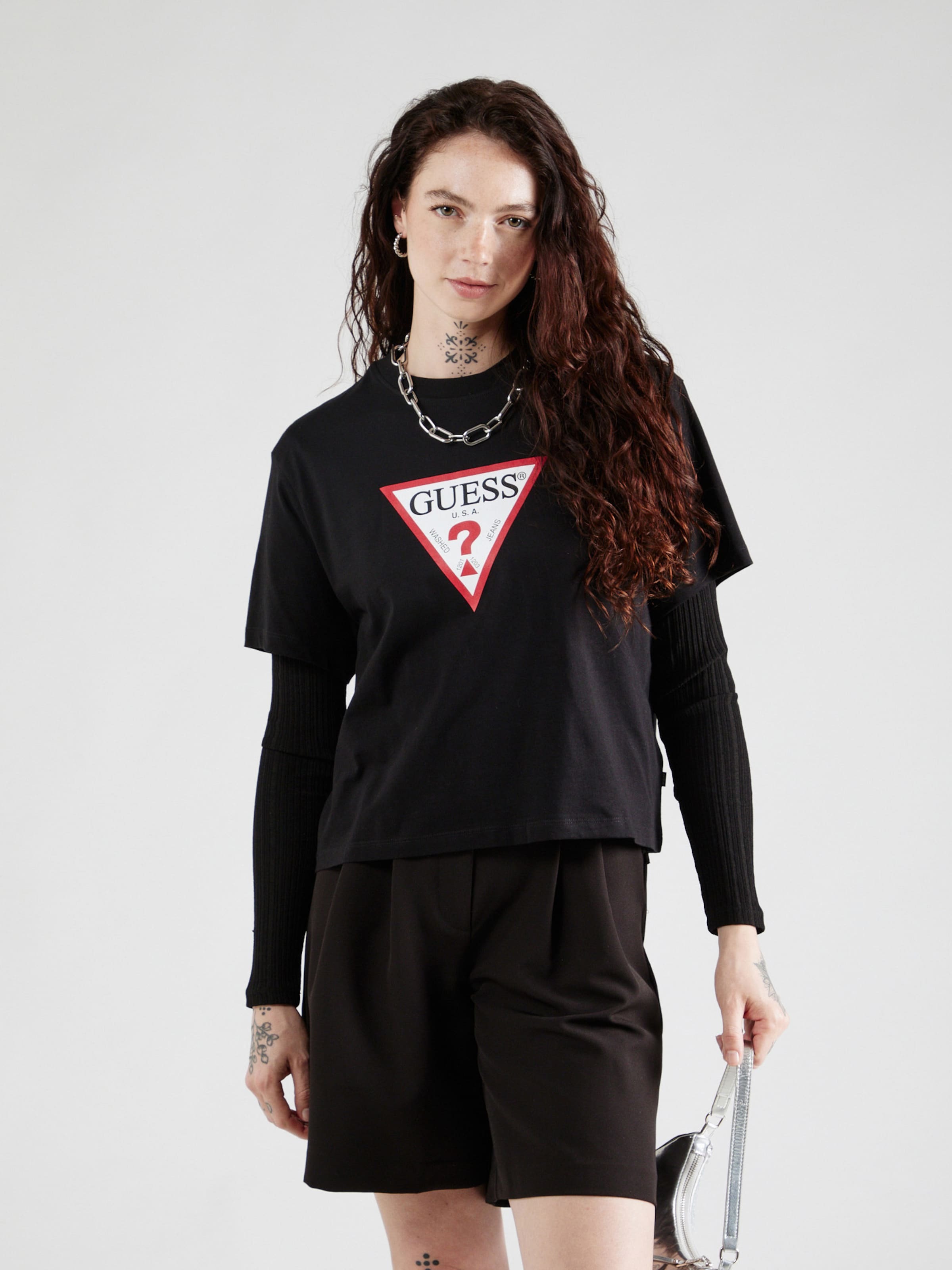 GUESS JEANS Majica 'ICONIC' rdeča / črna / bela