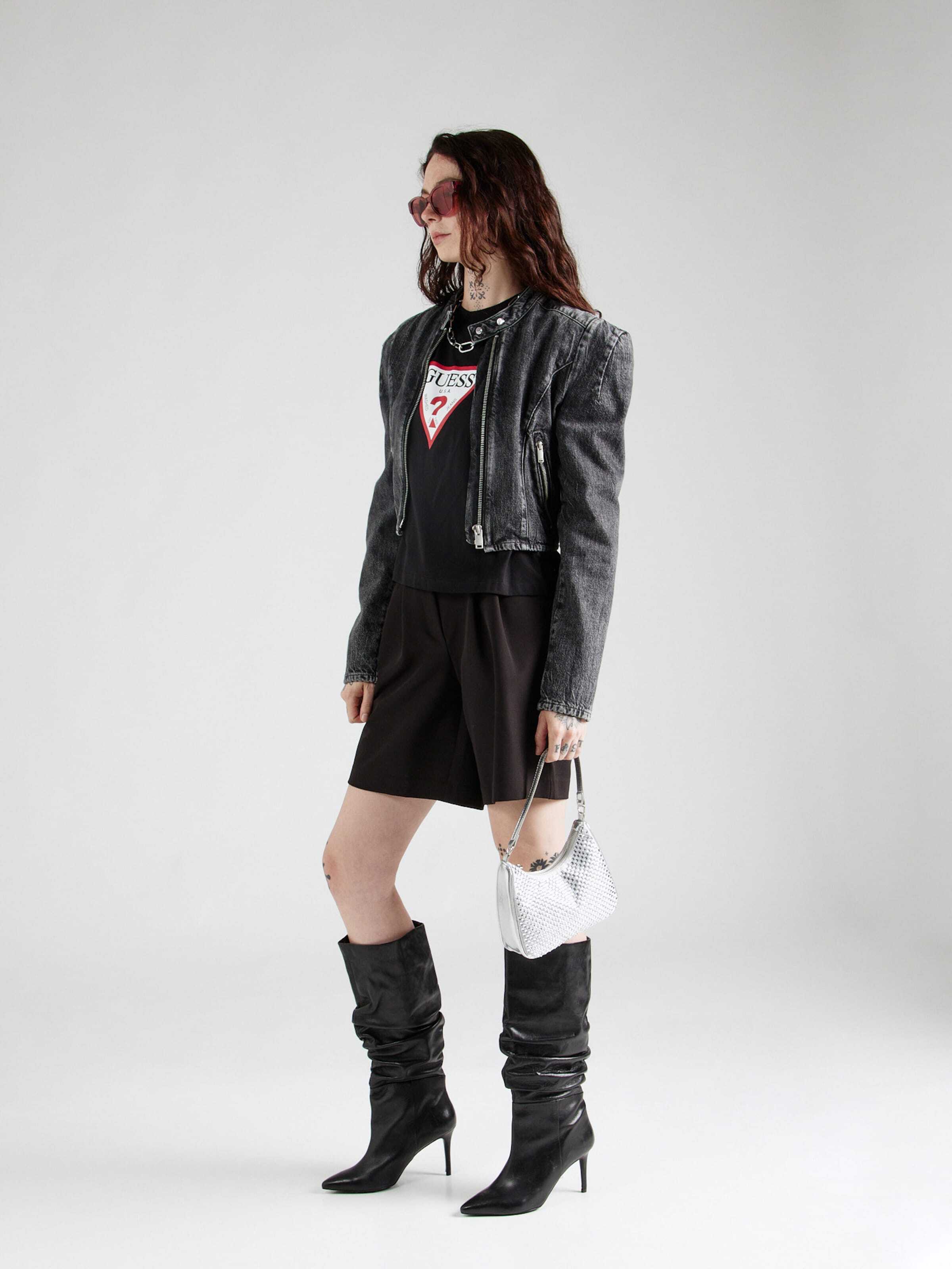 GUESS JEANS Majica 'ICONIC' rdeča / črna / bela