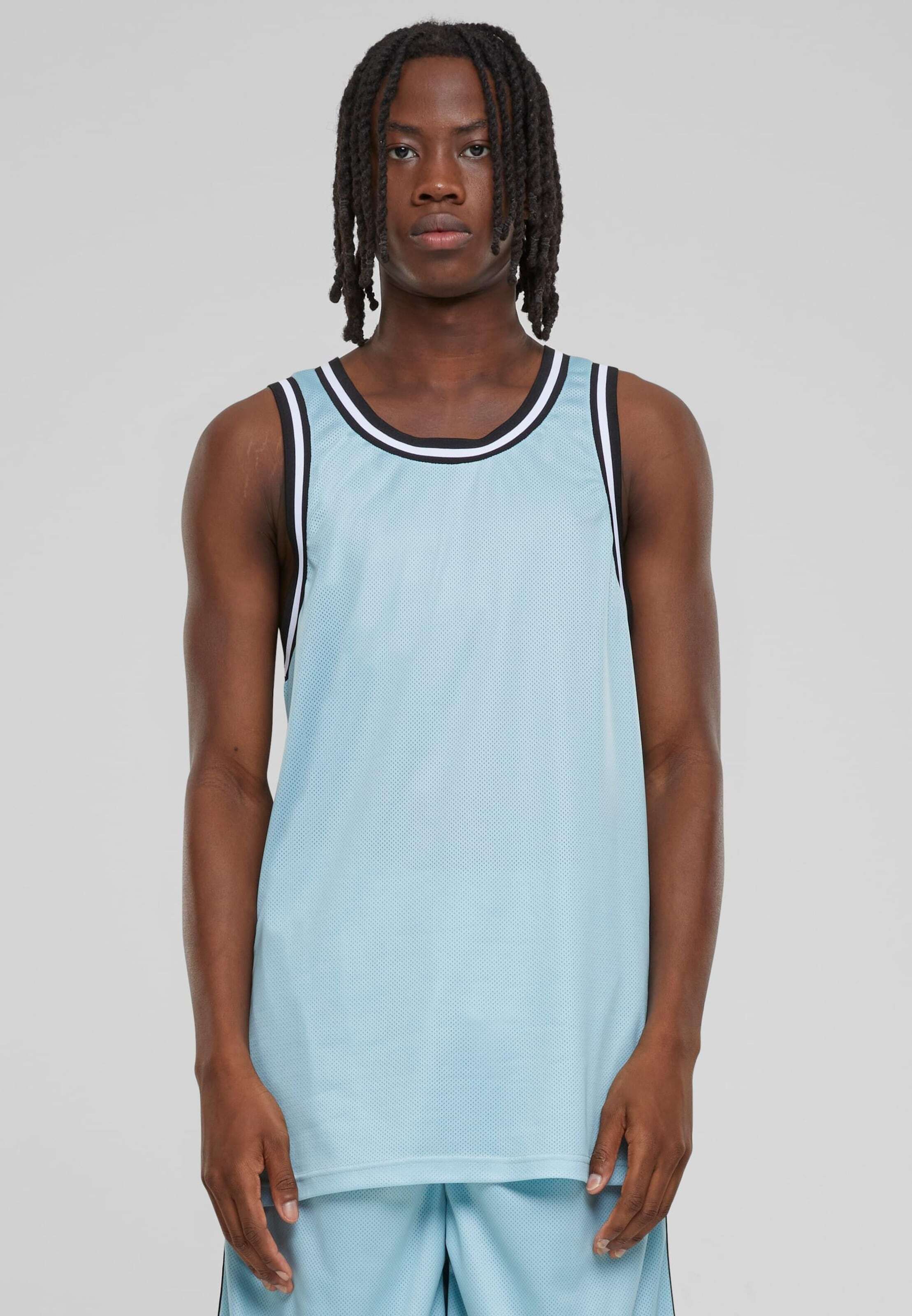 Urban Classics Majica svetlo modra / črna / bela