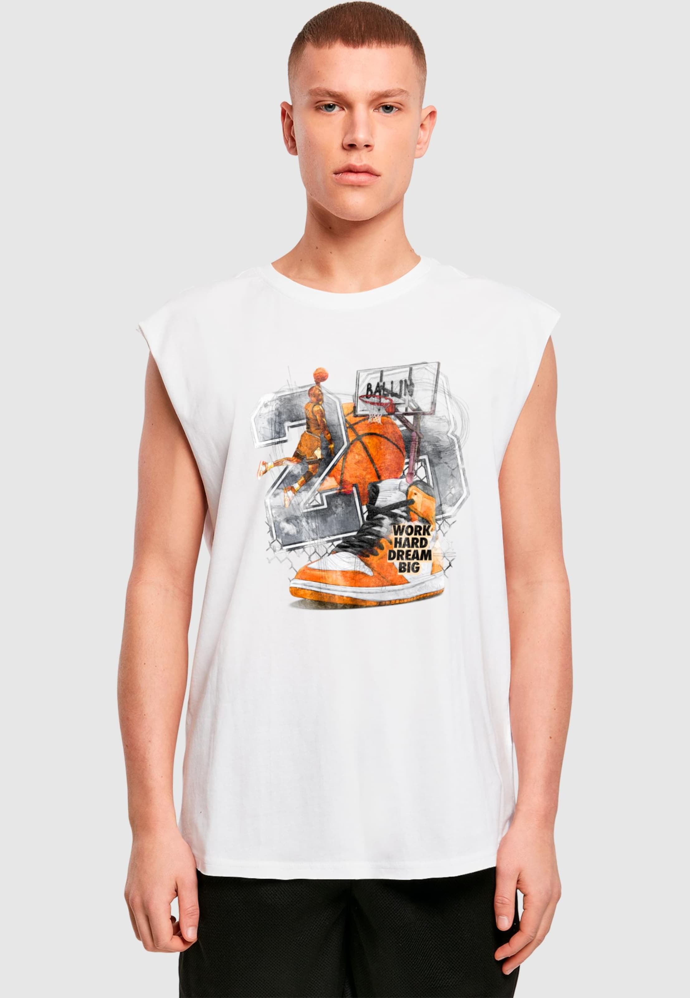 Mister Tee Majica 'Ballin' siva / oranžna / črna / bela
