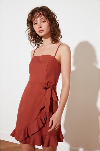 brown frill dress