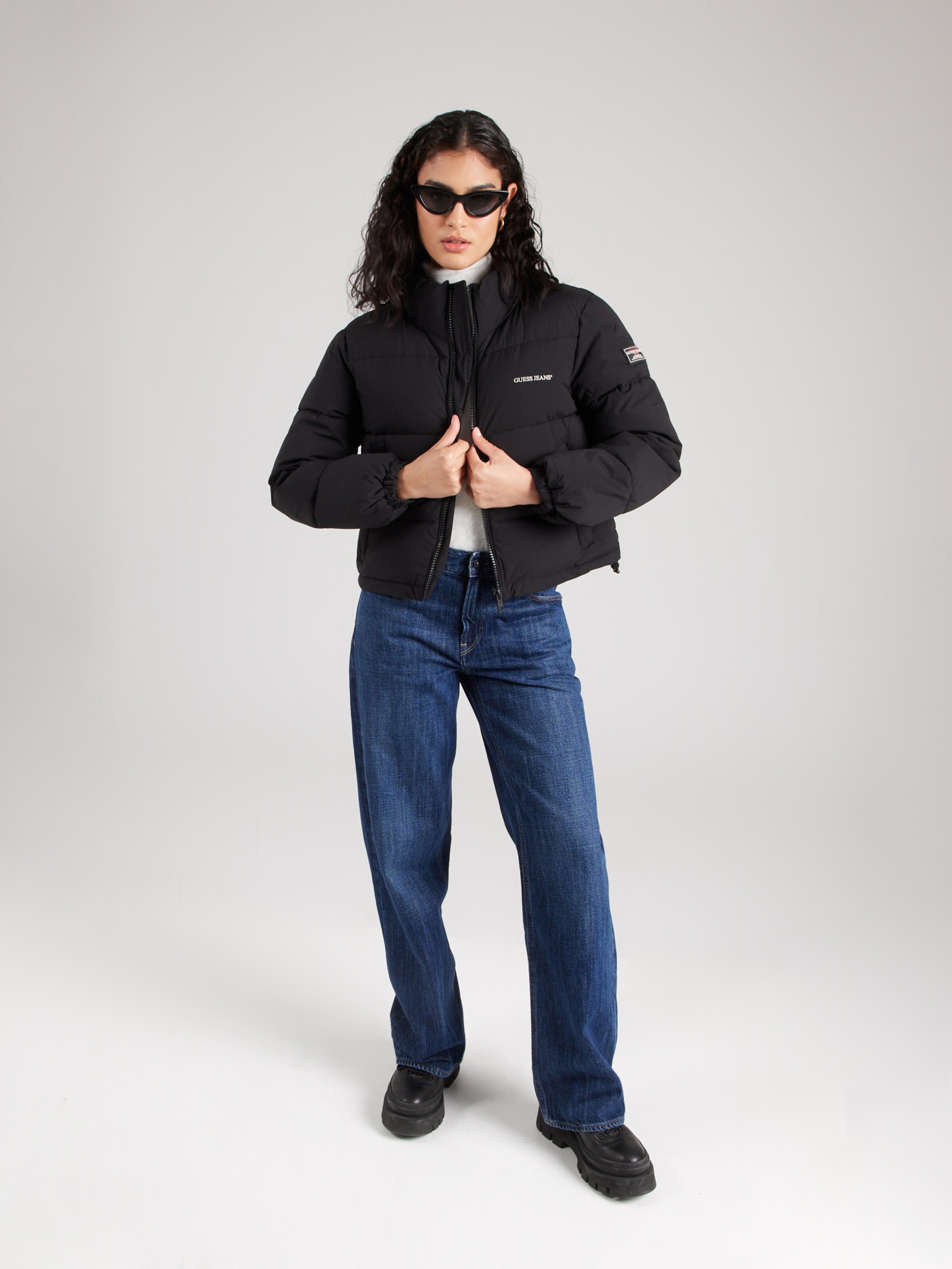 GUESS JEANS Zimska jakna črna / bela