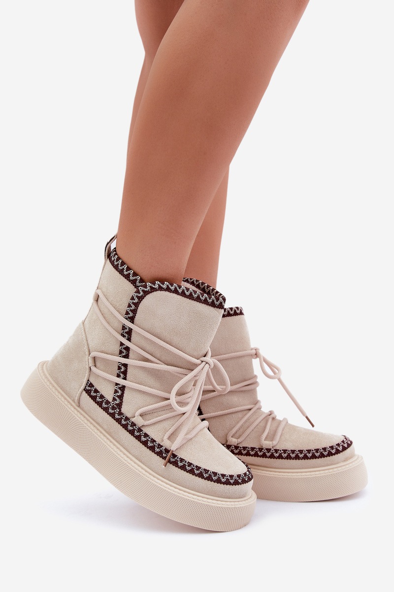 Boto PH2 Women's Snow Boots With Embroidery On Platform Light Beige Naleris