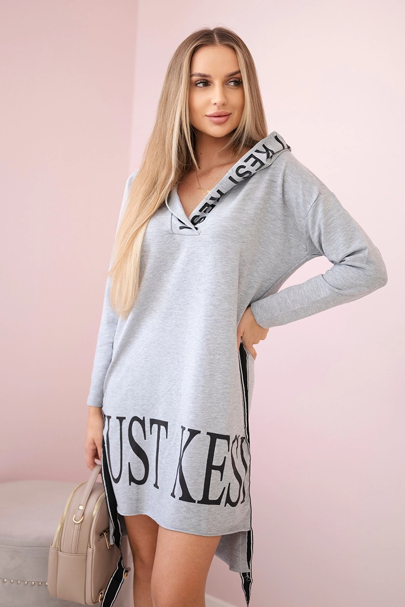 Kesi Dress with a hood and a gray print