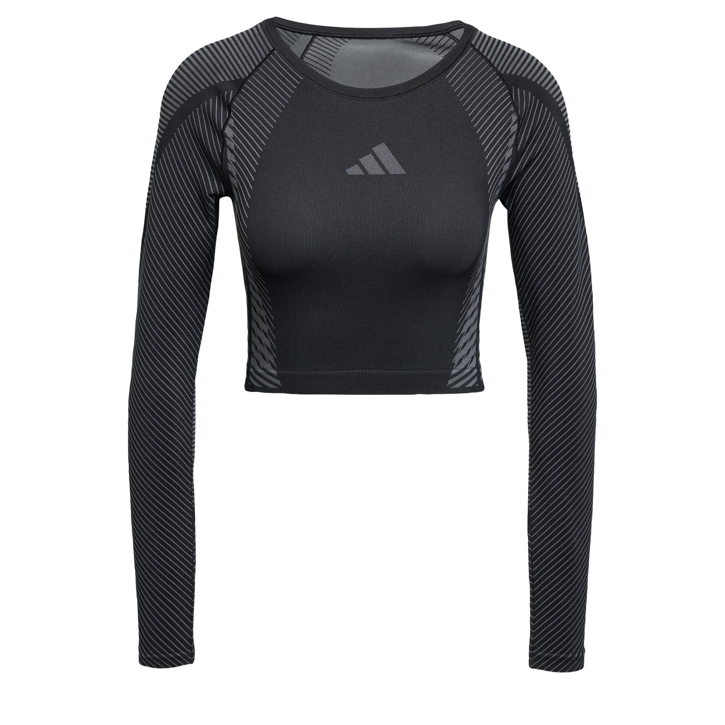 ADIDAS PERFORMANCE Funkcionalna majica 'Seamless Knitted Long Sleeve' siva / črna