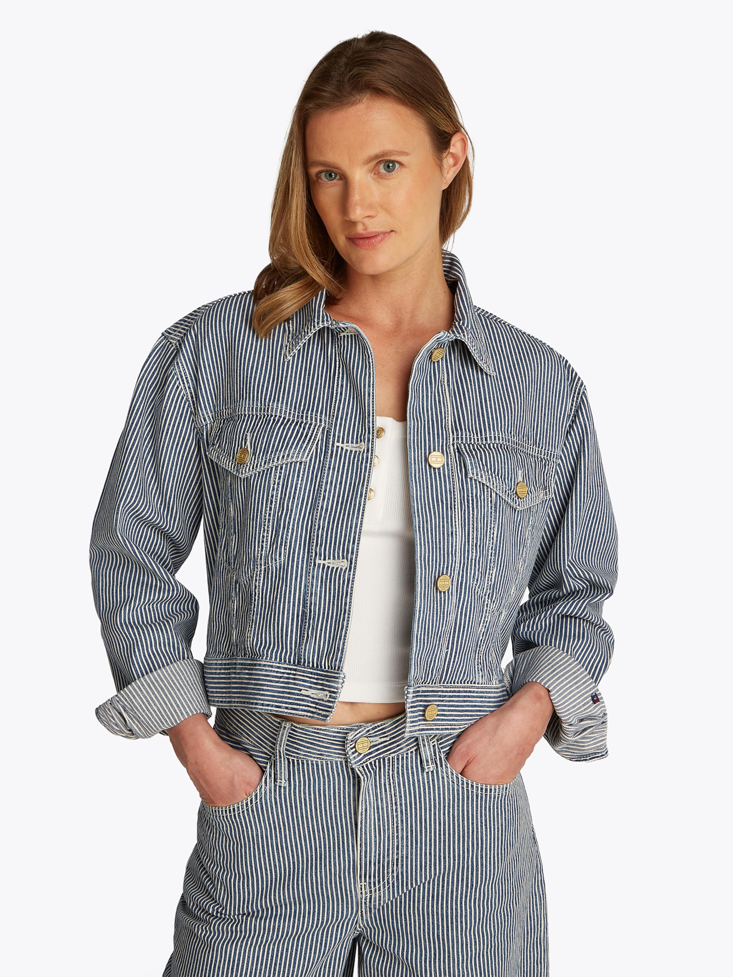 TOMMY HILFIGER Prehodna jakna moder denim / bela