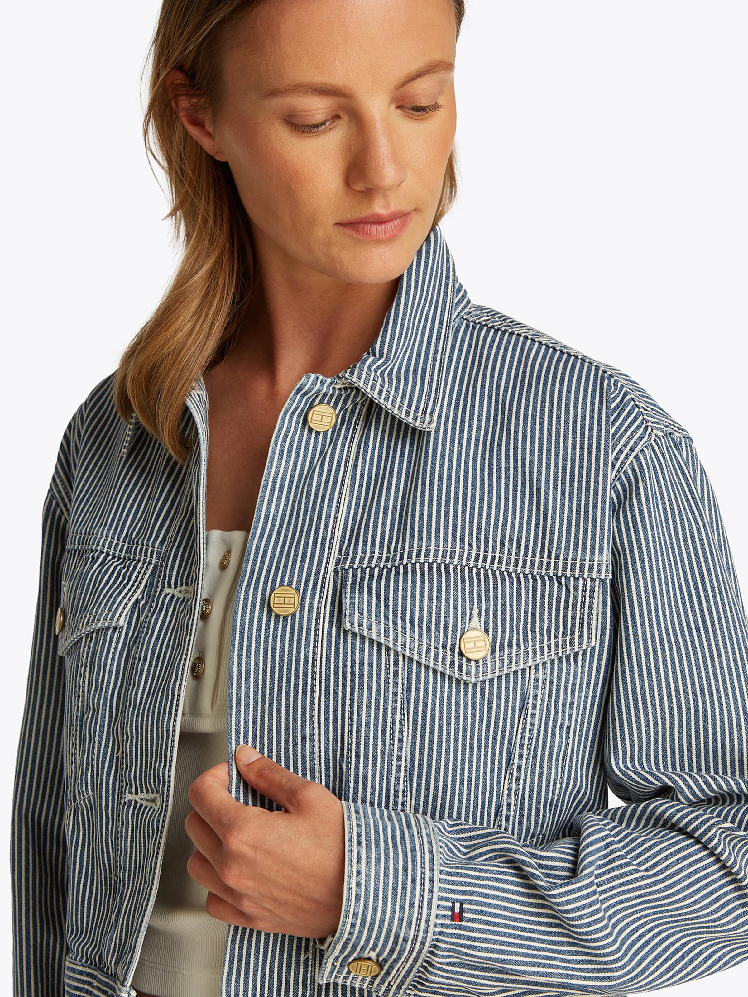 TOMMY HILFIGER Prehodna jakna moder denim / bela