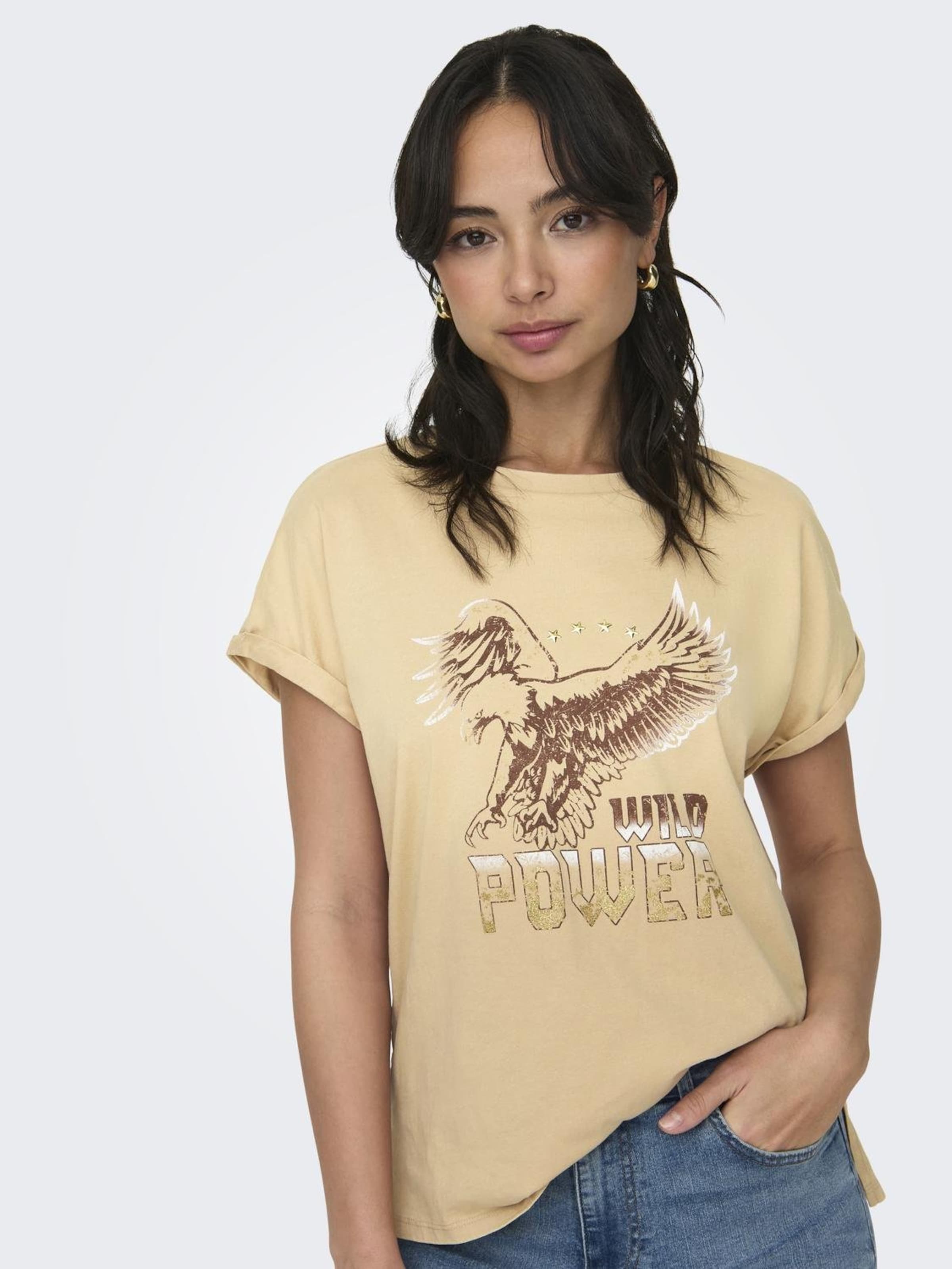 ONLY Majica temno bež / temno rjava / gorčica