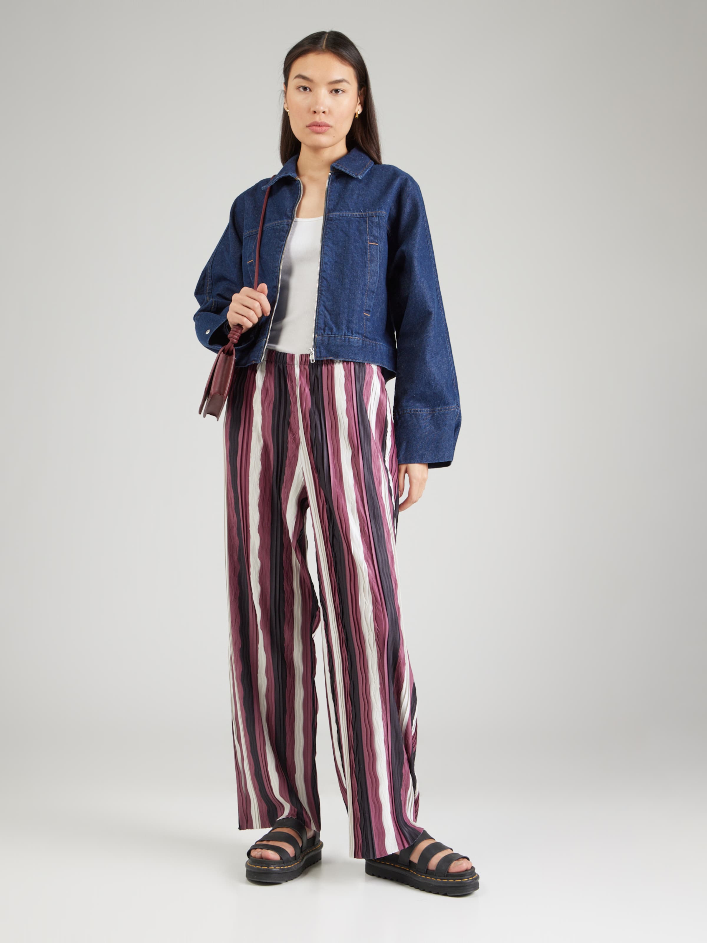 TOPSHOP Hlače burgund / črna / bela